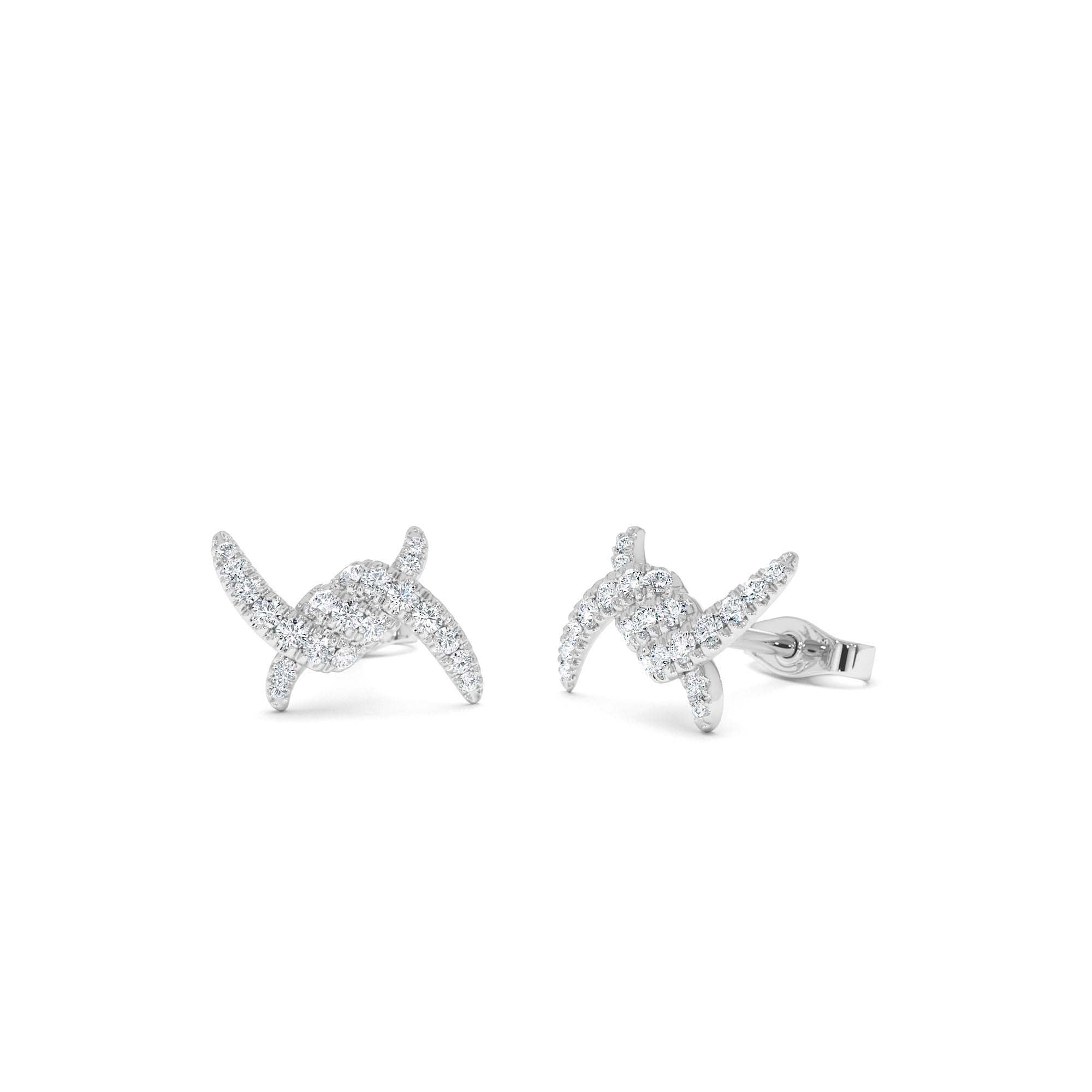 14k Diamond Knot Unique Stud Earrings - view 3