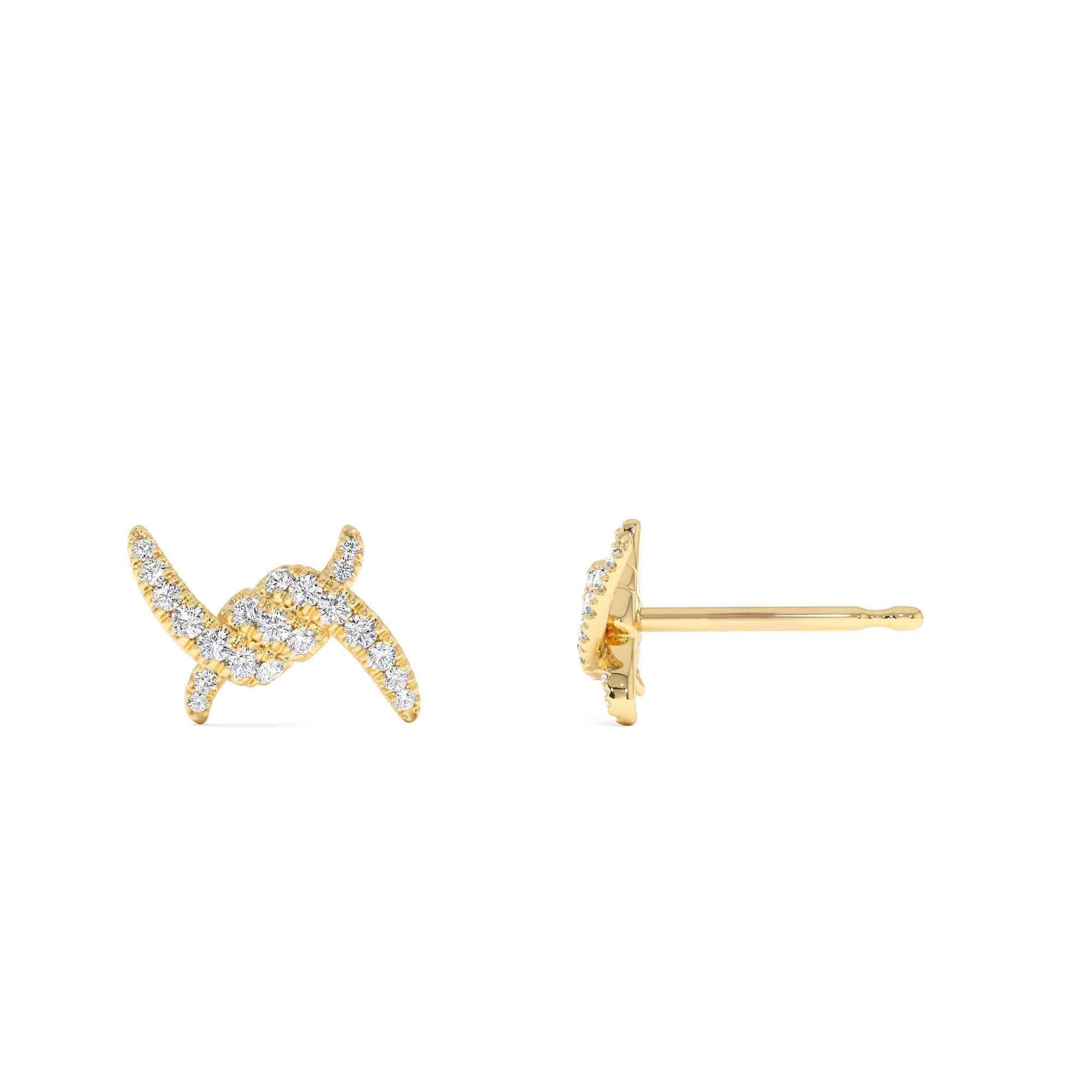 14k Diamond Knot Unique Stud Earrings - view 4