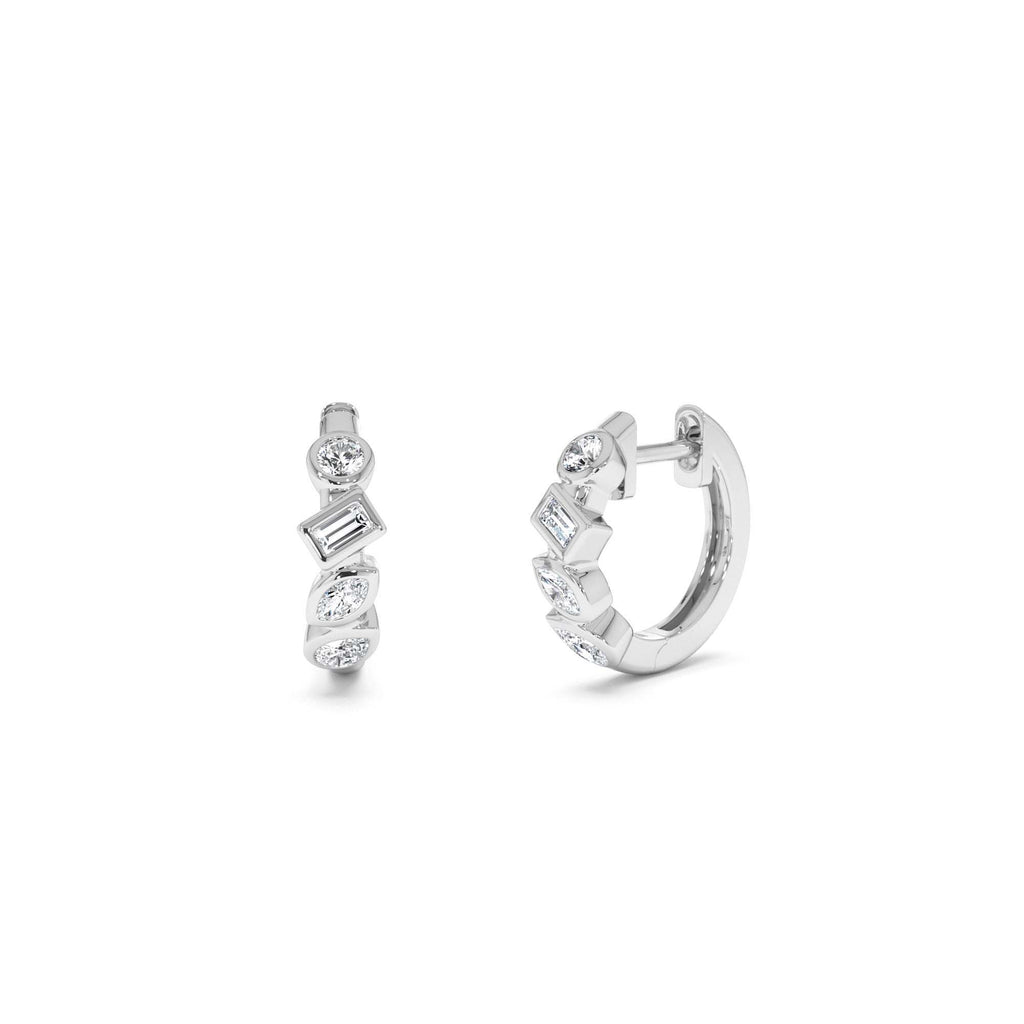 14k Diamond Hoop Earrings Gold Huggies with Mixed Cuts - view 3