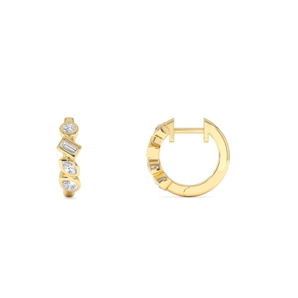 14k Diamond Hoop Earrings Gold Huggies with Mixed Cuts - view 4
