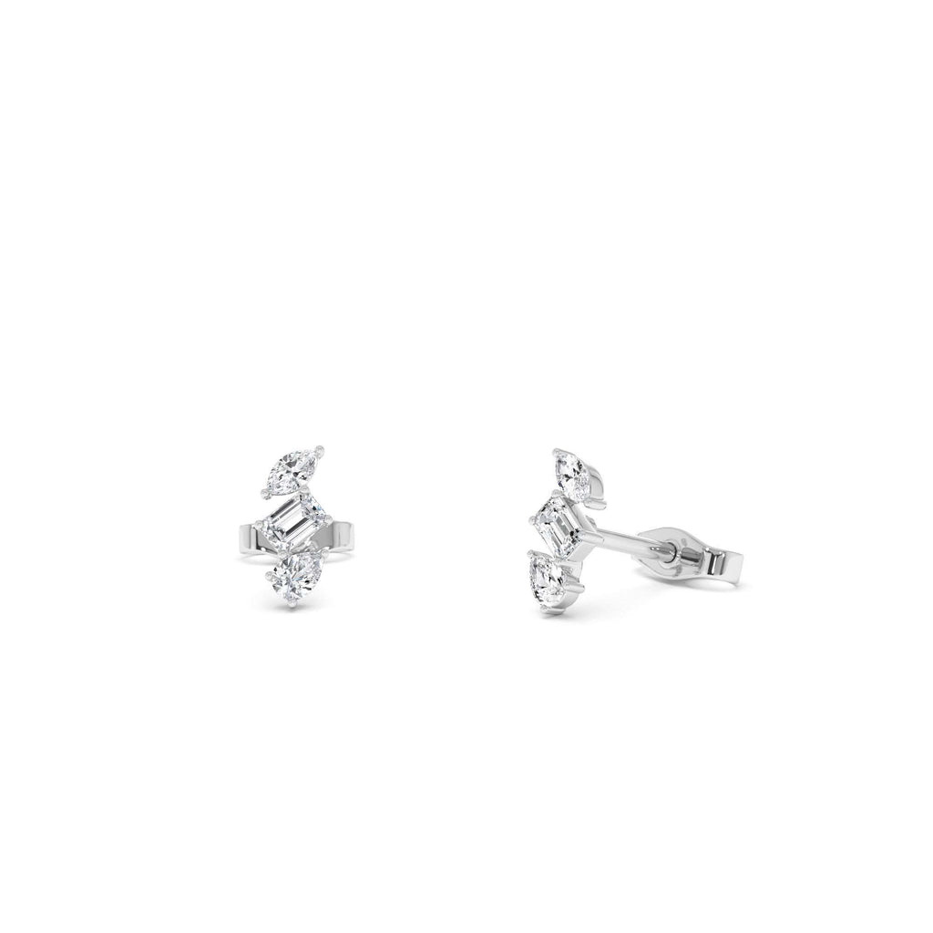 14k Emerald Cut Marquise and Pear Shaped Diamond Studs - view 3