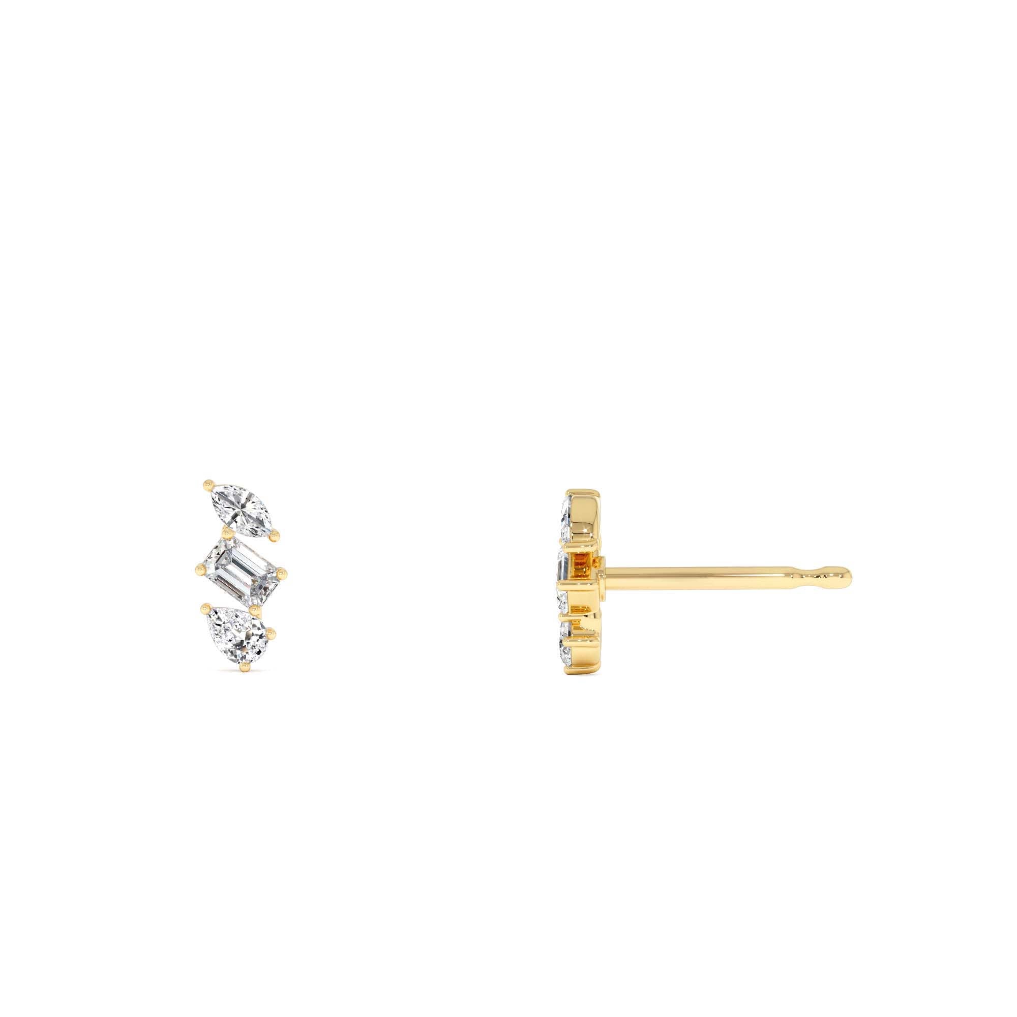 14k Emerald Cut Marquise and Pear Shaped Diamond Studs - view 4