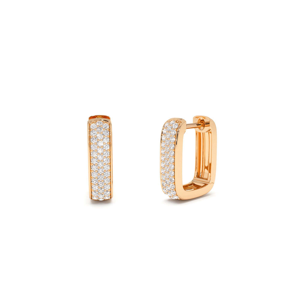 14k Diamond Pave Huggie Earrings Square Gold Hoops - view 2