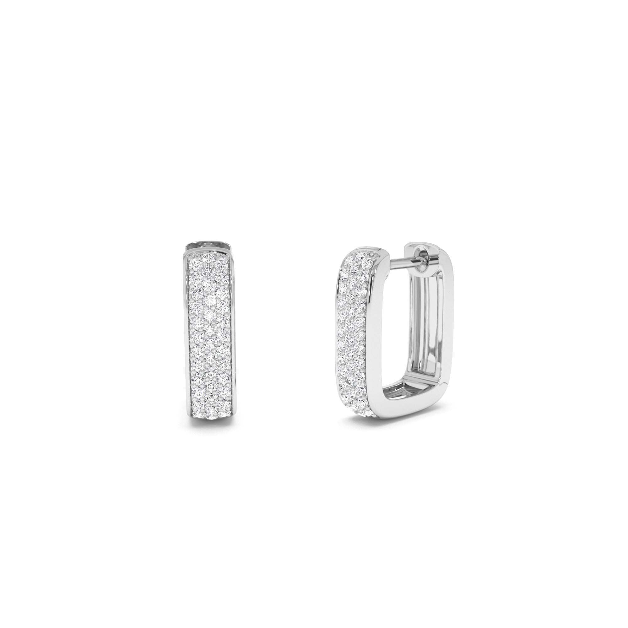 14k Diamond Pave Huggie Earrings Square Gold Hoops - view 3