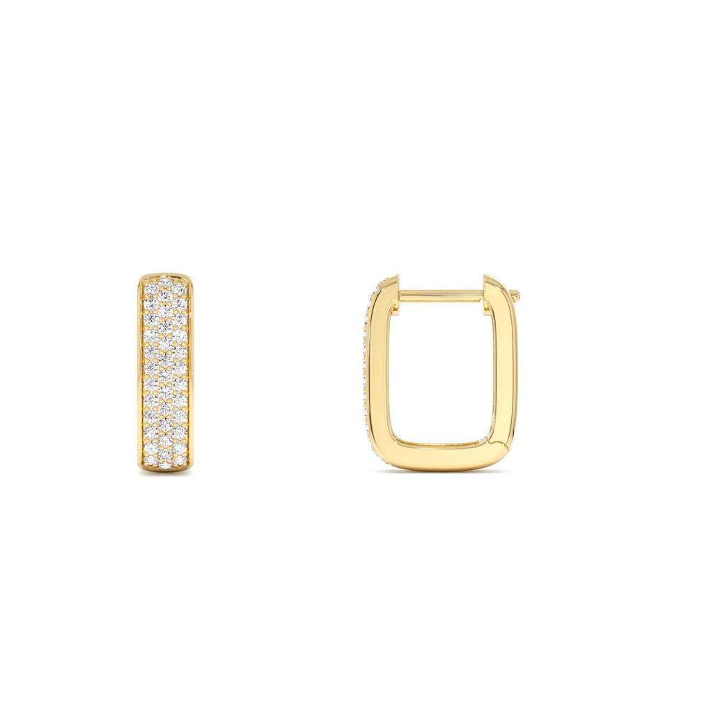 14k Diamond Pave Huggie Earrings Square Gold Hoops - view 4