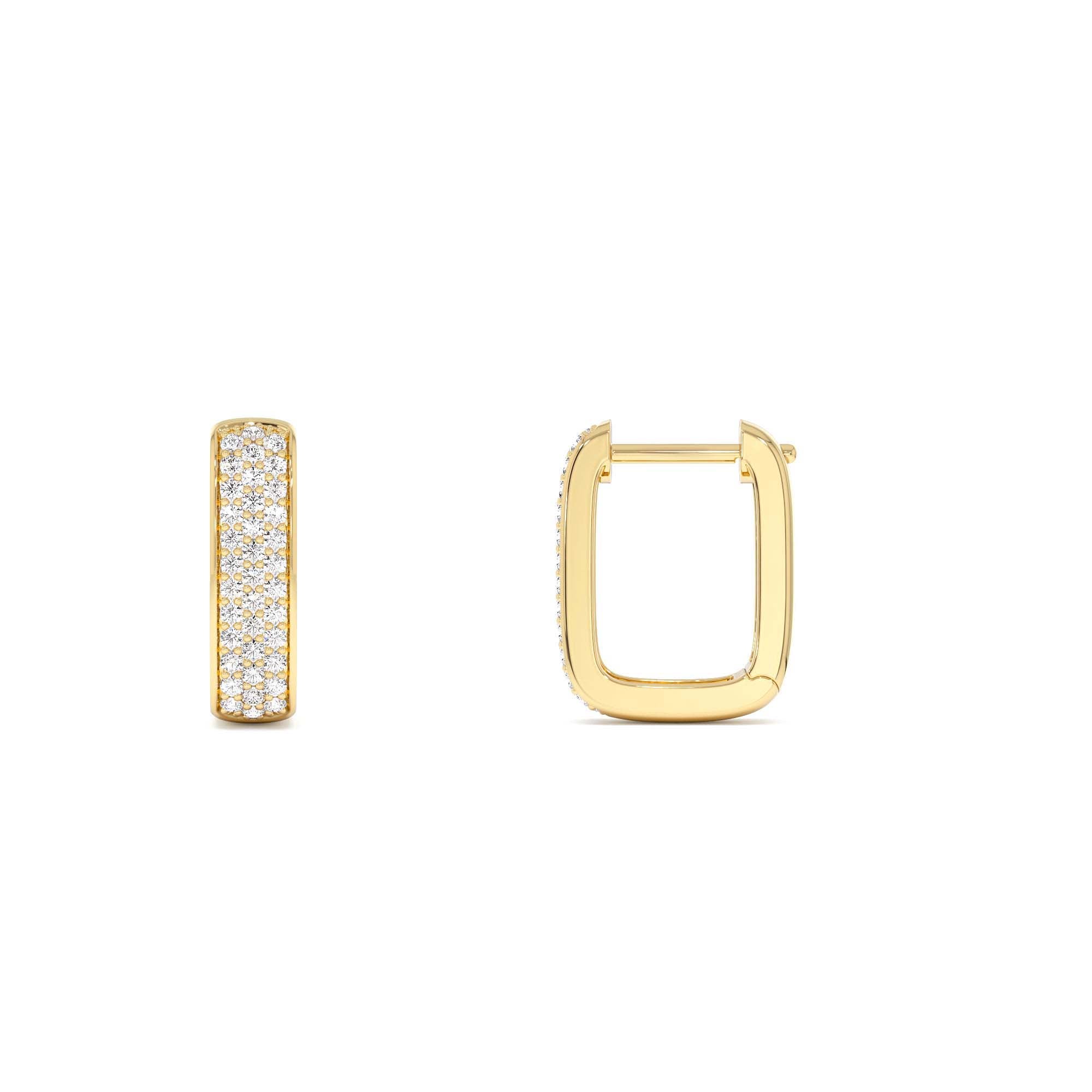 14k Diamond Pave Huggie Earrings Square Gold Hoops - view 4