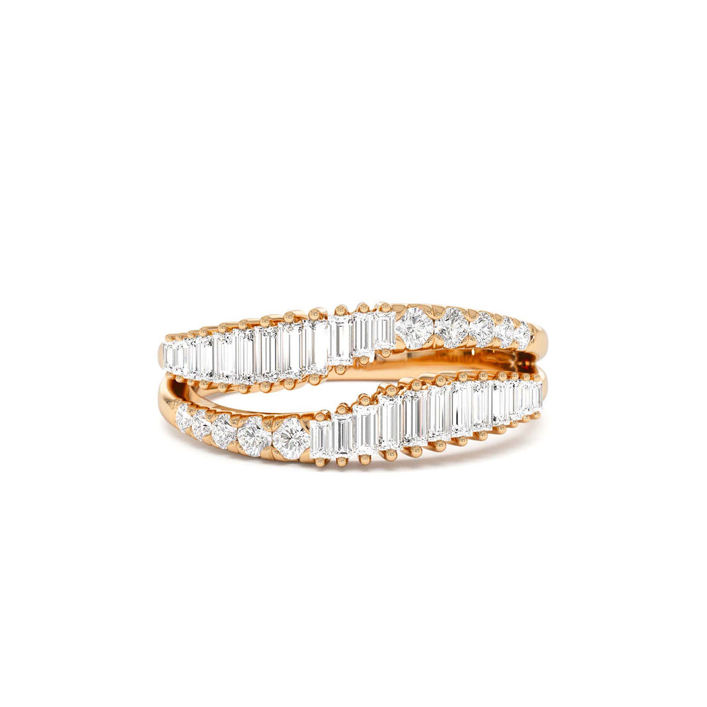 14k Double Row Baguette Diamond Statement Ring - view 2