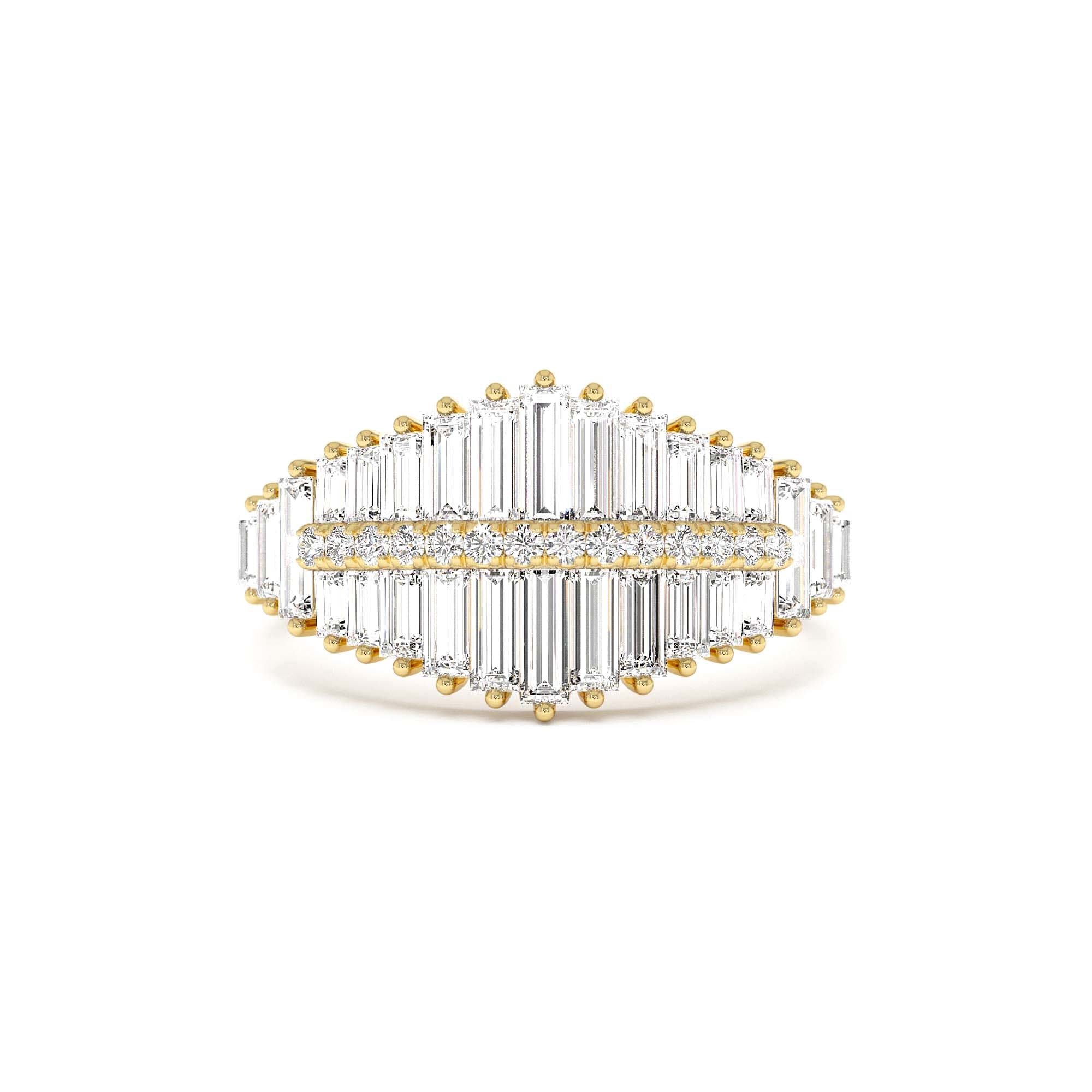 14k Tiered Baguette Diamond Statement Cocktail Ring by Orlina Fine