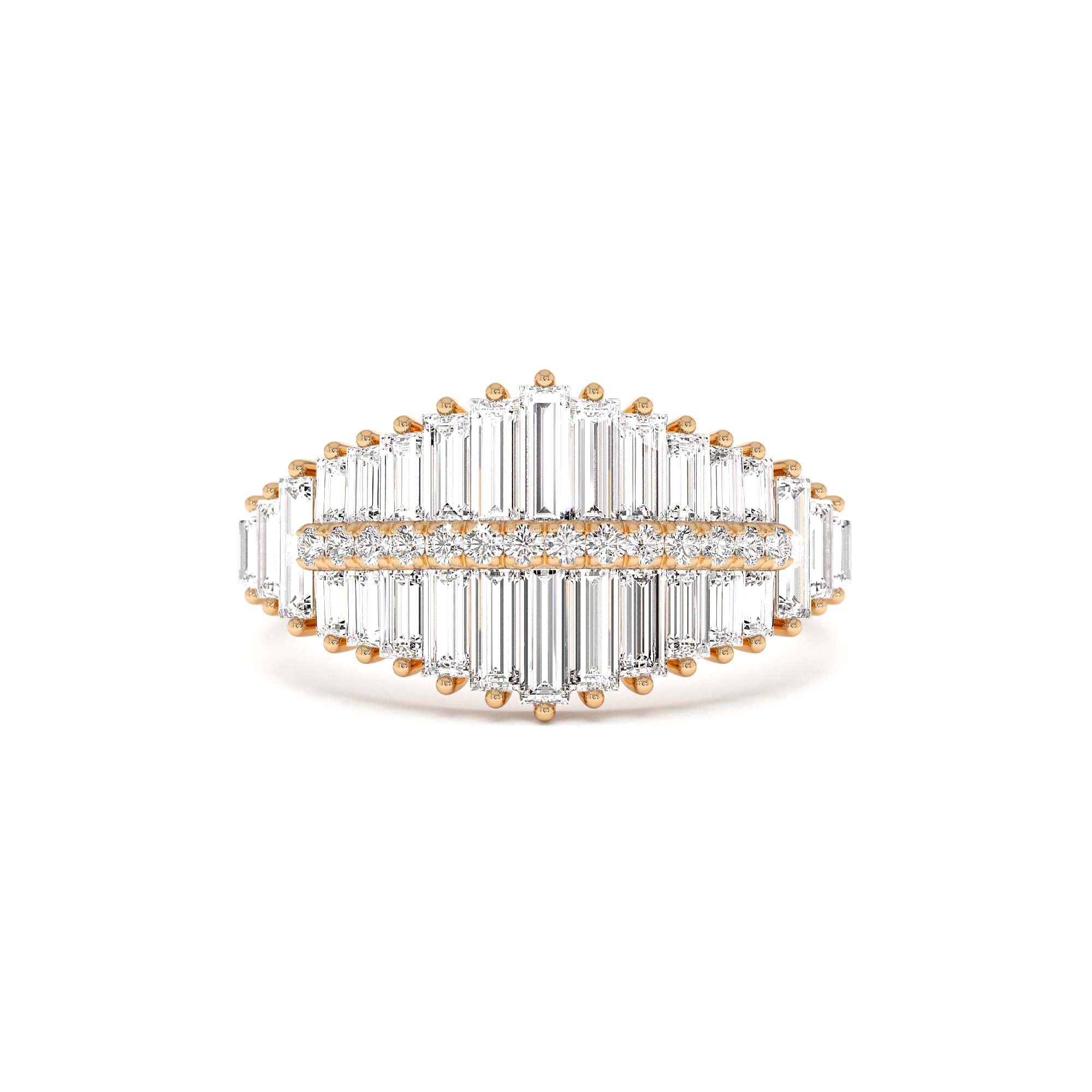 14k Tiered Baguette Diamond Statement Cocktail Ring - view 2