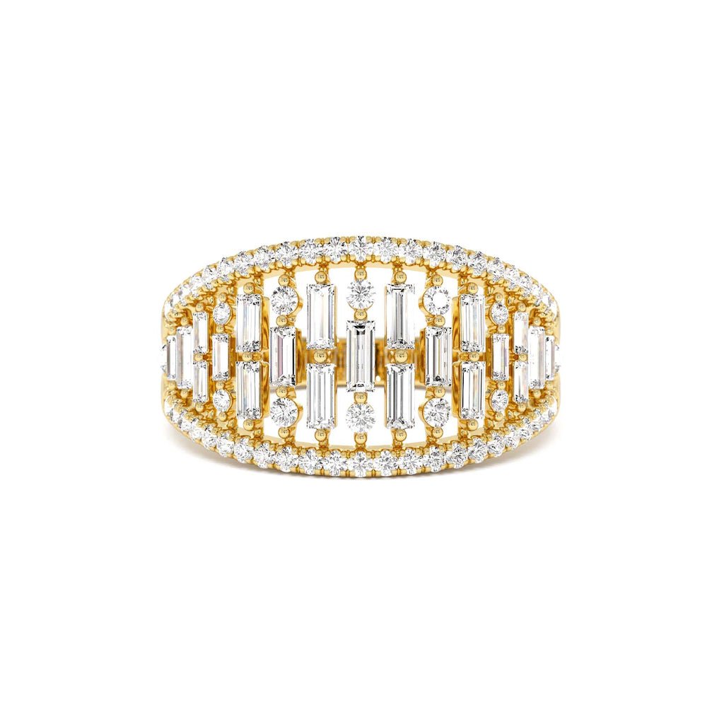 14k Gold Multi Row Baguette Diamond Statement Ring by Orlina Fine