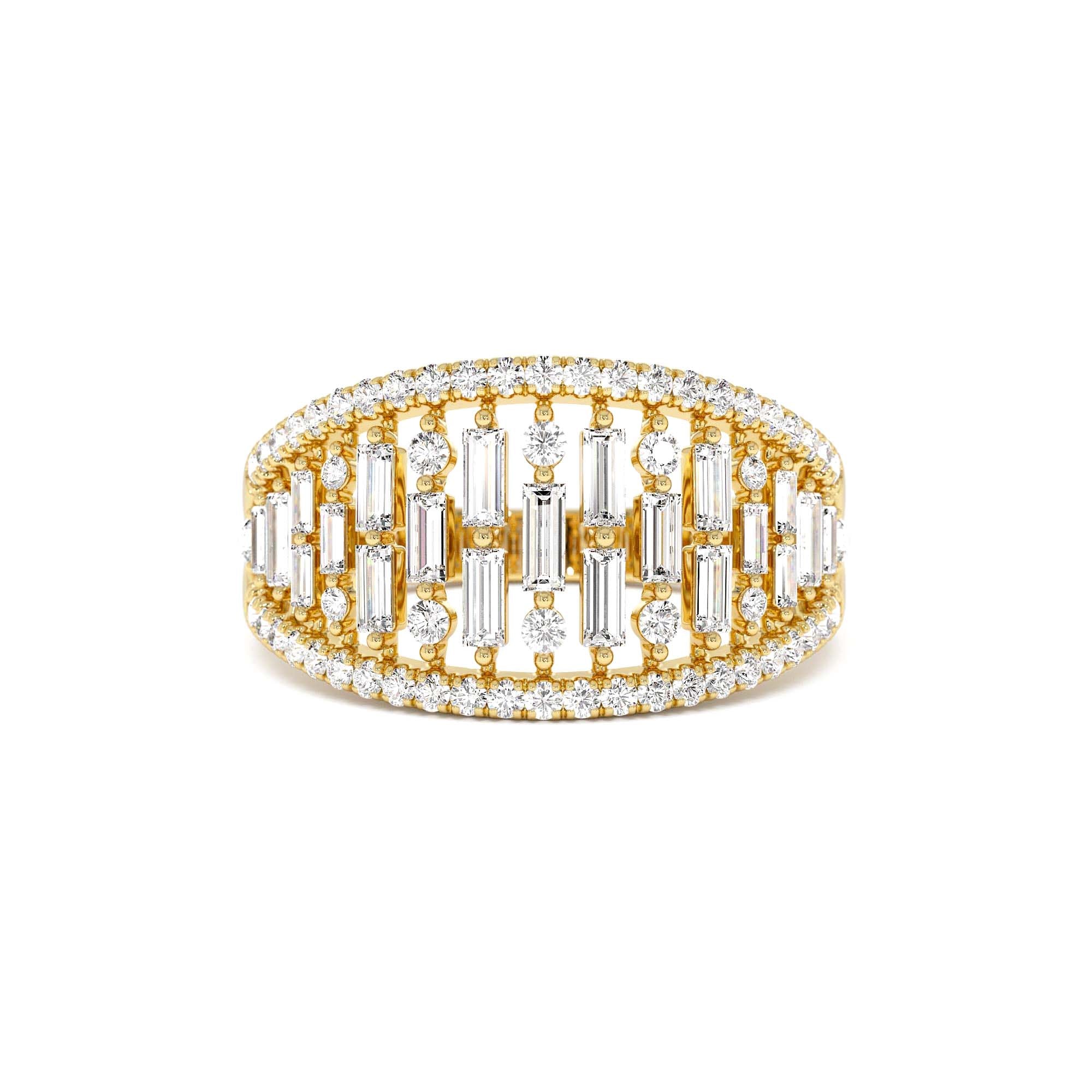 14k Gold Multi Row Baguette Diamond Statement Ring by Orlina Fine
