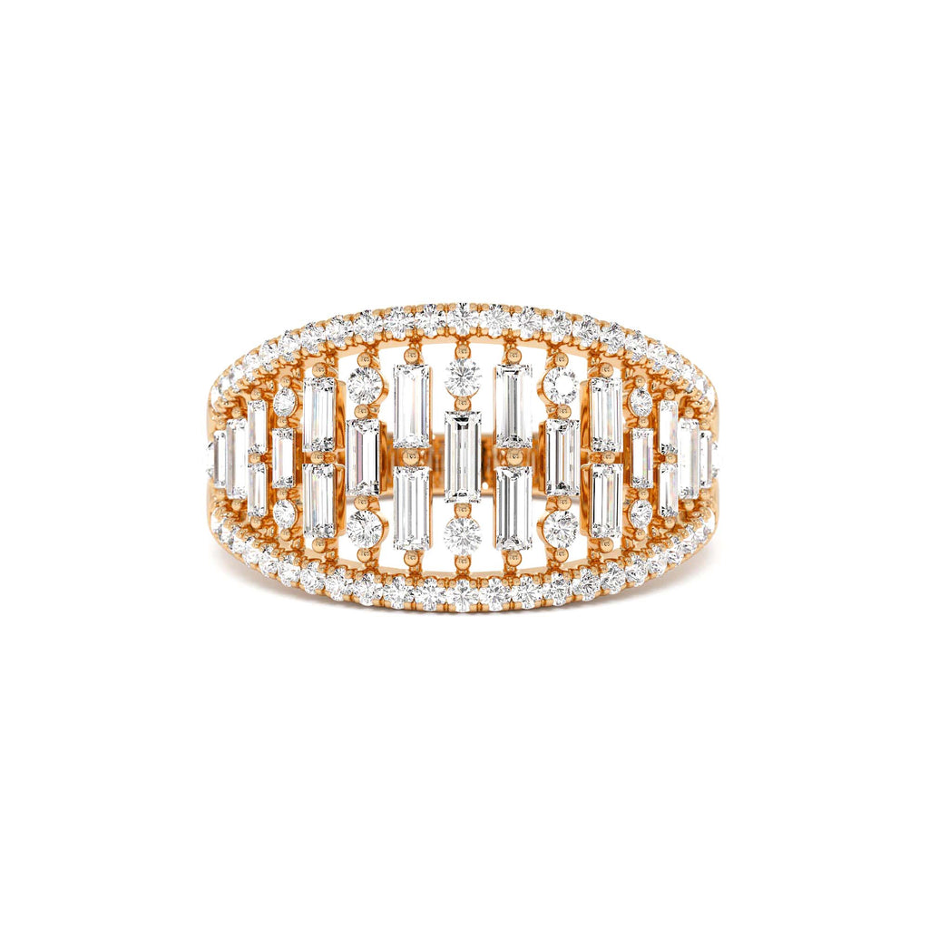 14k Gold Multi Row Baguette Diamond Statement Ring - view 2
