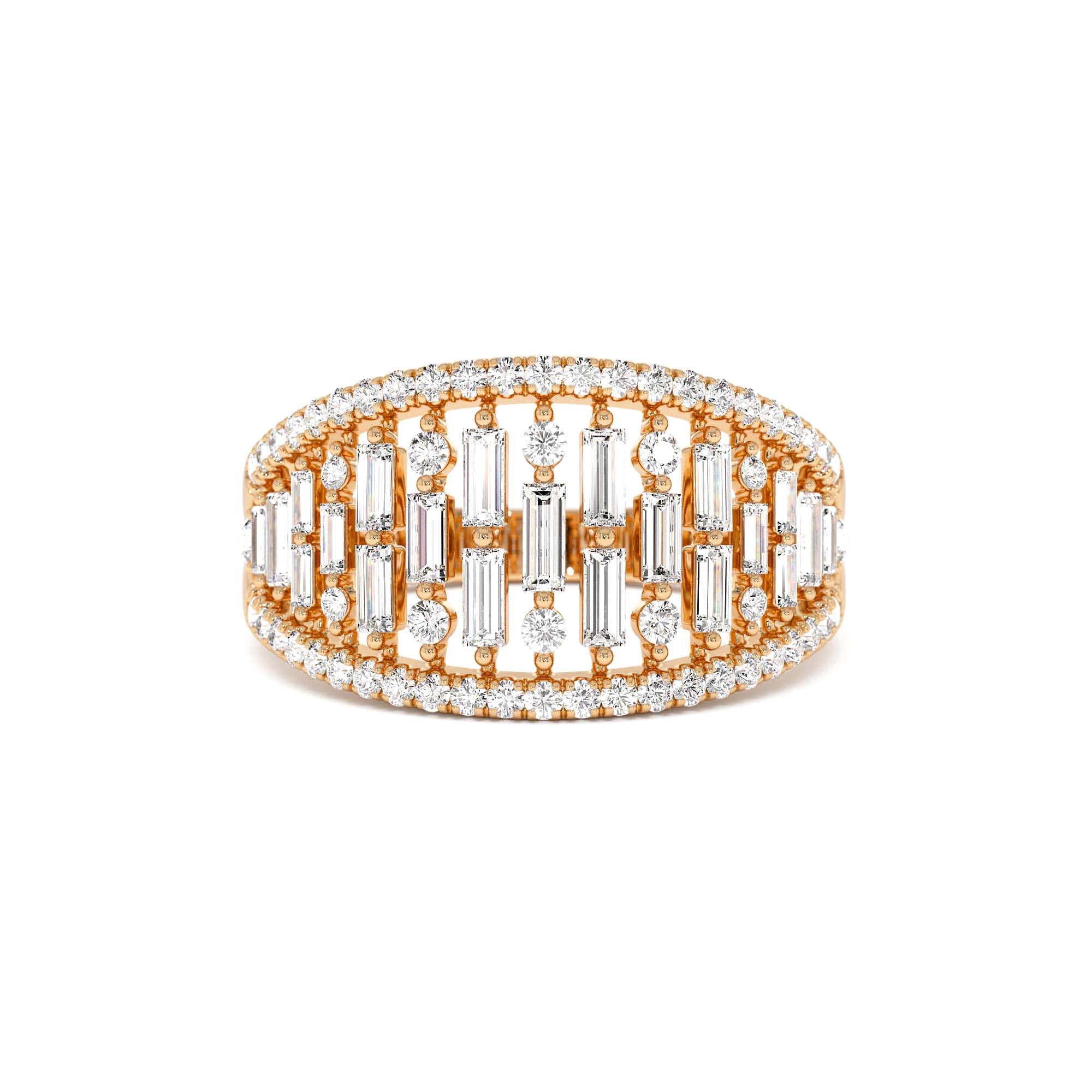 14k Gold Multi Row Baguette Diamond Statement Ring - view 2