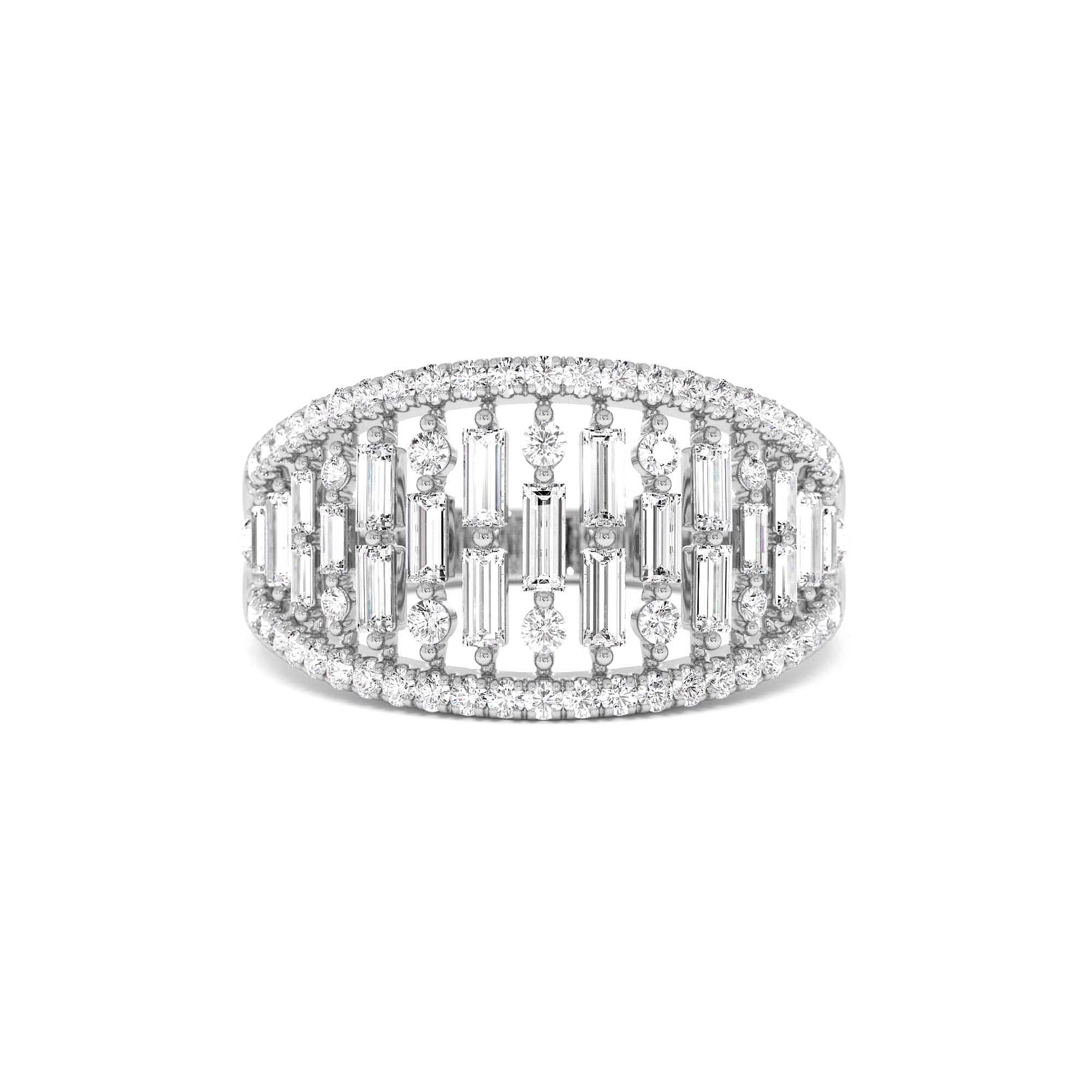 14k Gold Multi Row Baguette Diamond Statement Ring - view 3