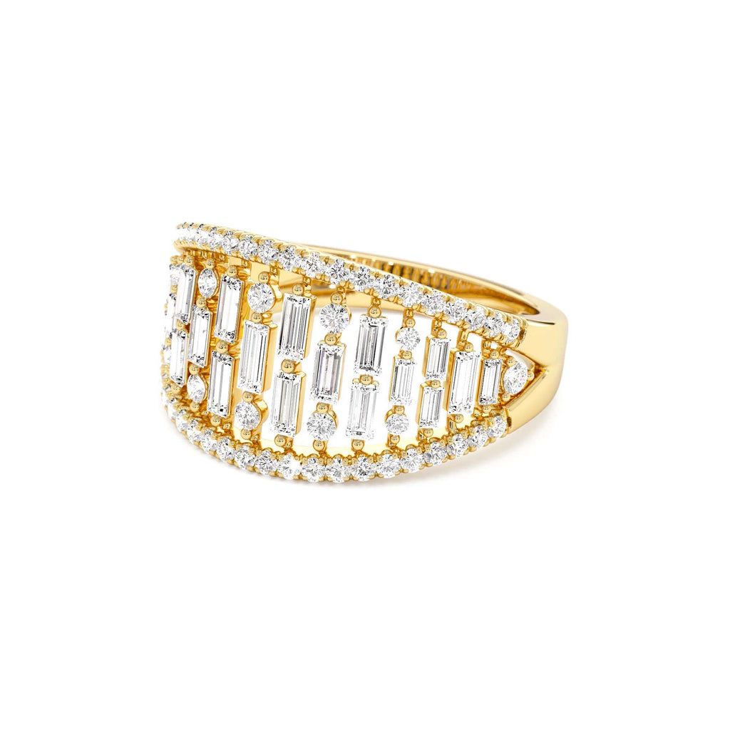 14k Gold Multi Row Baguette Diamond Statement Ring - view 4