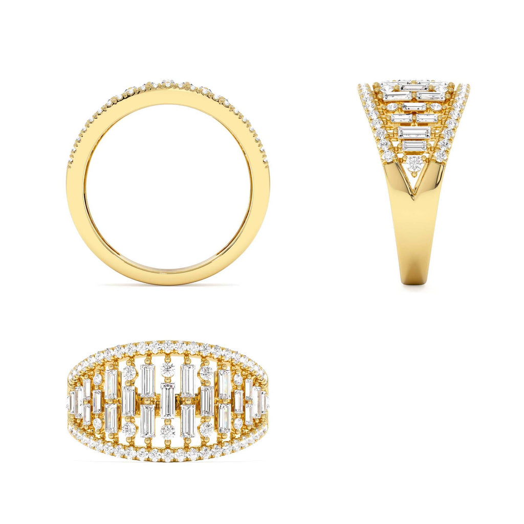 14k Gold Multi Row Baguette Diamond Statement Ring - view 5