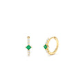 14k Princess Cut Emerald and Diamond Hoop Earrings by Orlina Fine