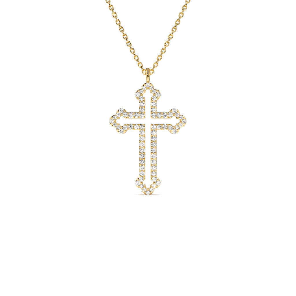 14k Gold Pavé Diamond Cross Pendant Necklace by Orlina Fine