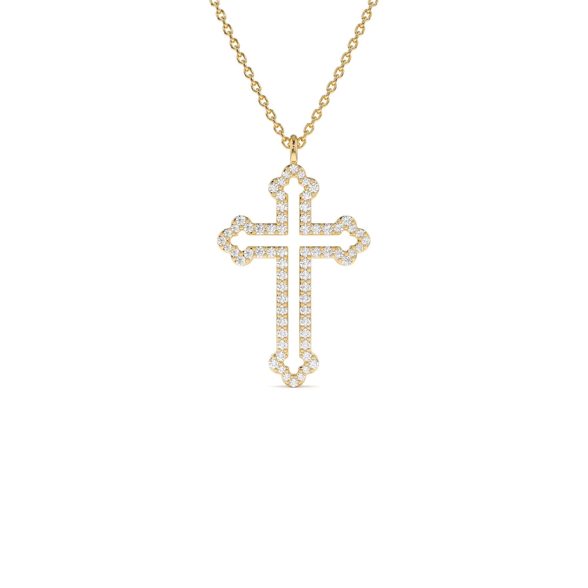 14k Gold Pavé Diamond Cross Pendant Necklace by Orlina Fine