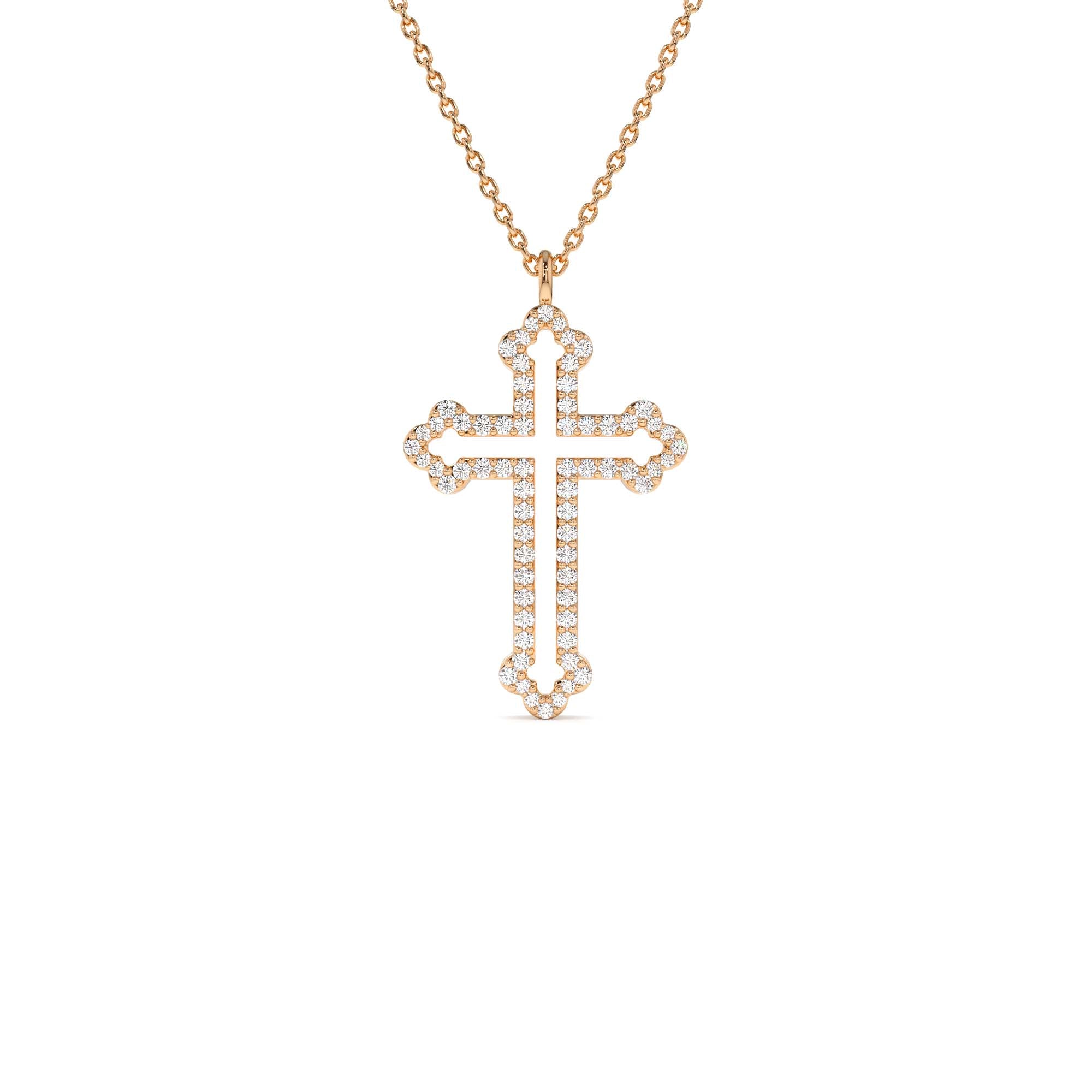 14k Gold Pavé Diamond Cross Pendant Necklace - view 2