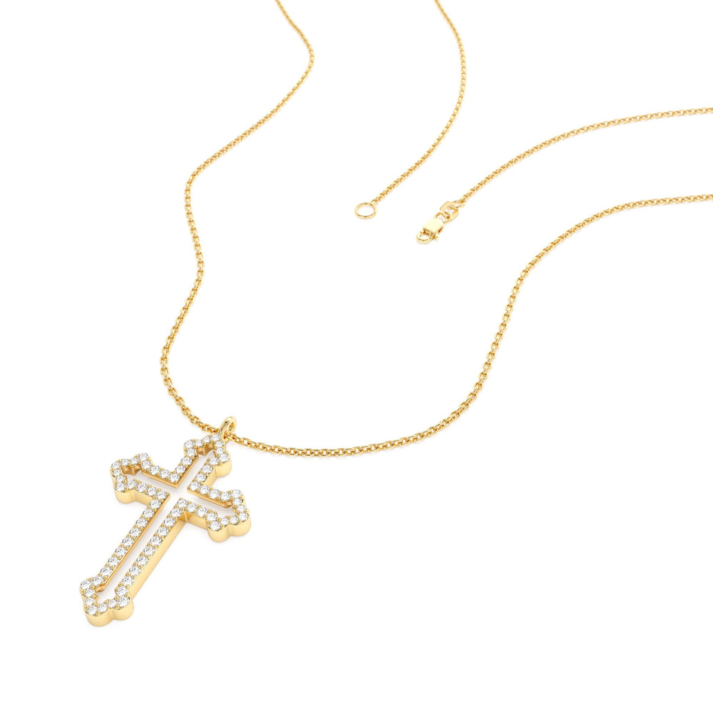 14k Gold Pavé Diamond Cross Pendant Necklace - view 4