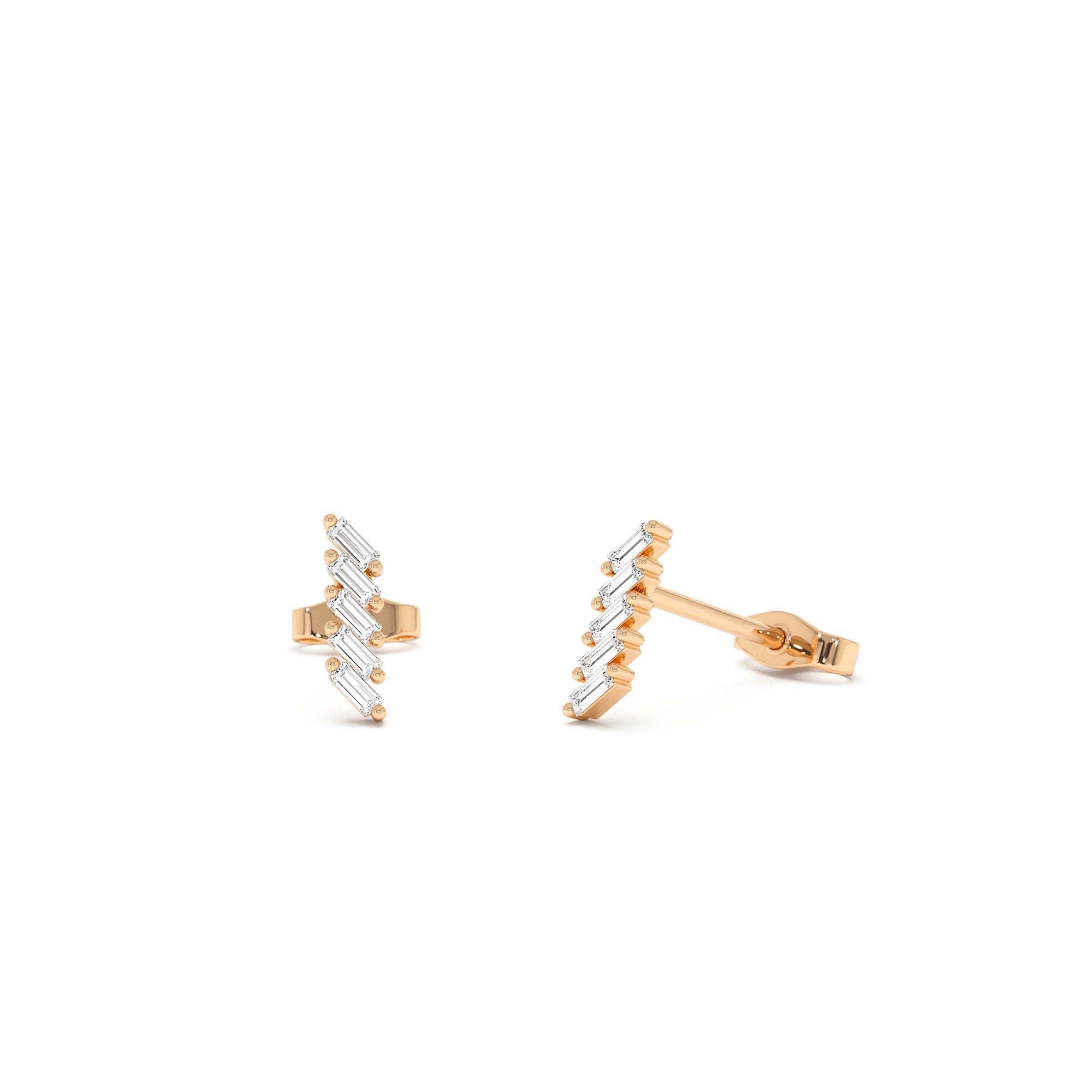 14k Gold Geometric Baguette Diamond Studs - view 2