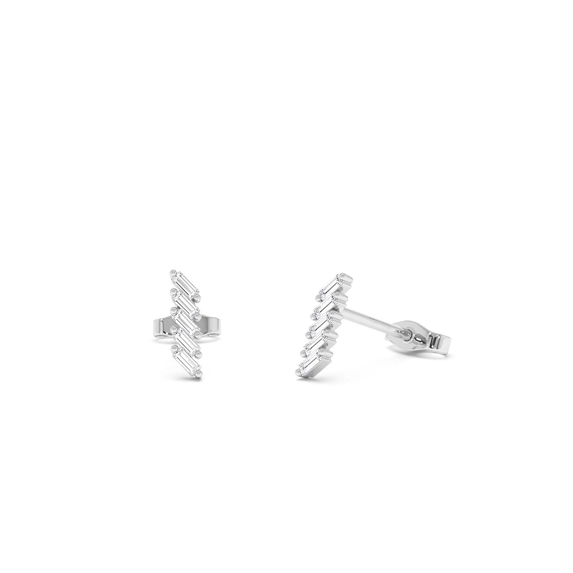 14k Gold Geometric Baguette Diamond Studs - view 3