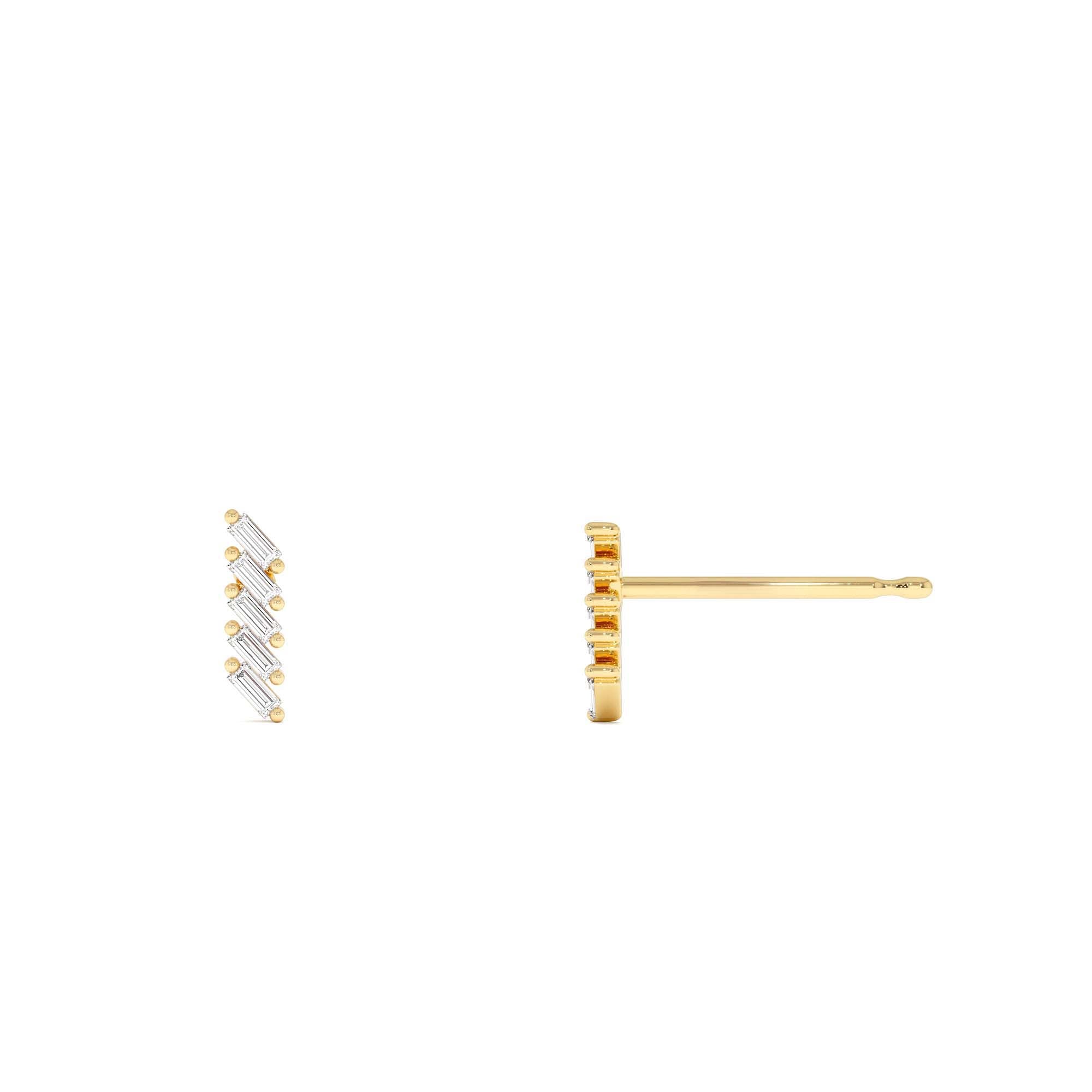 14k Gold Geometric Baguette Diamond Studs - view 4