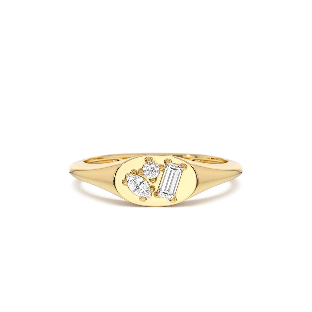14k Diamond Signet Ring with Mixed Cuts by Orlina Fine