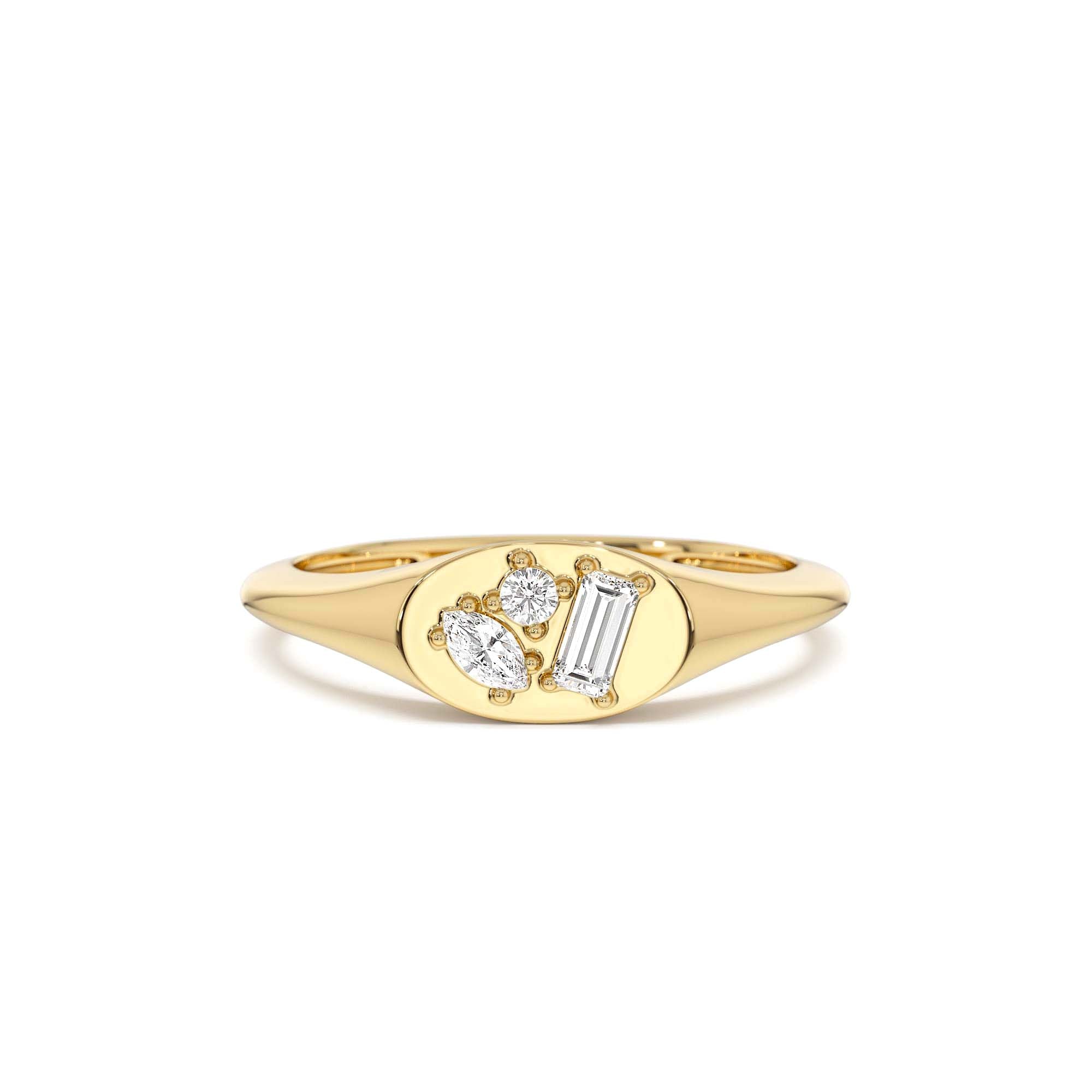 14k Diamond Signet Ring with Mixed Cuts by Orlina Fine