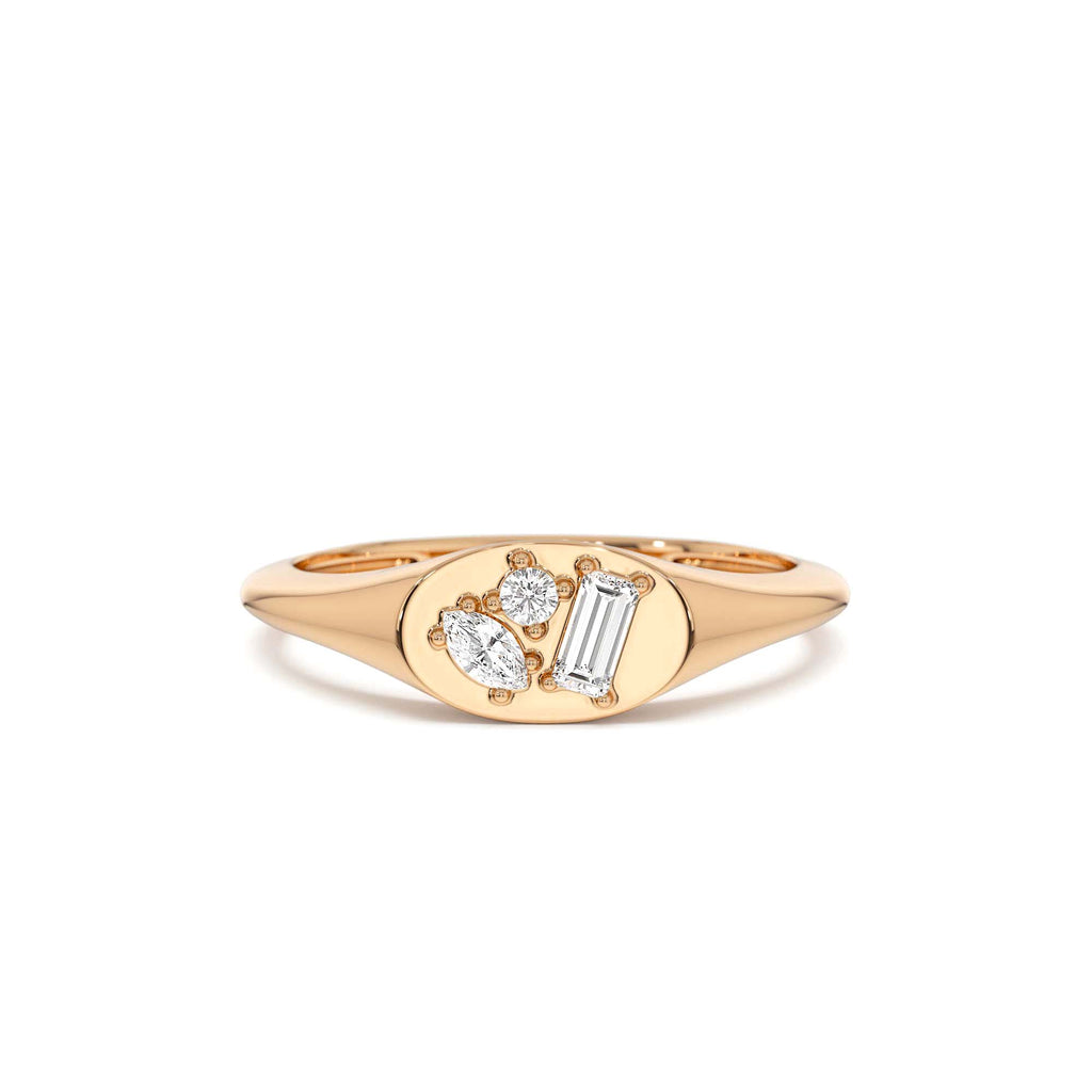 14k Diamond Signet Ring with Mixed Cuts - view 2