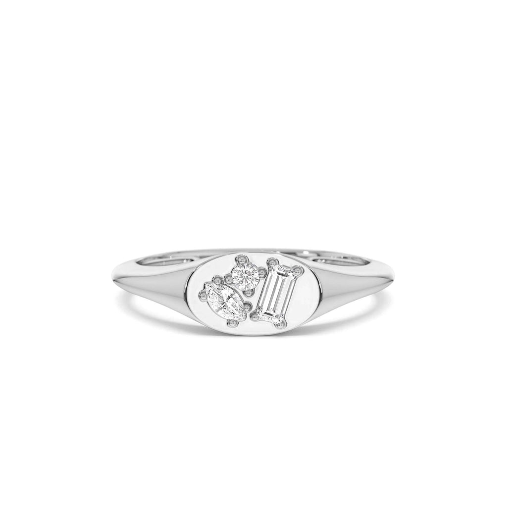 14k Diamond Signet Ring with Mixed Cuts - view 3
