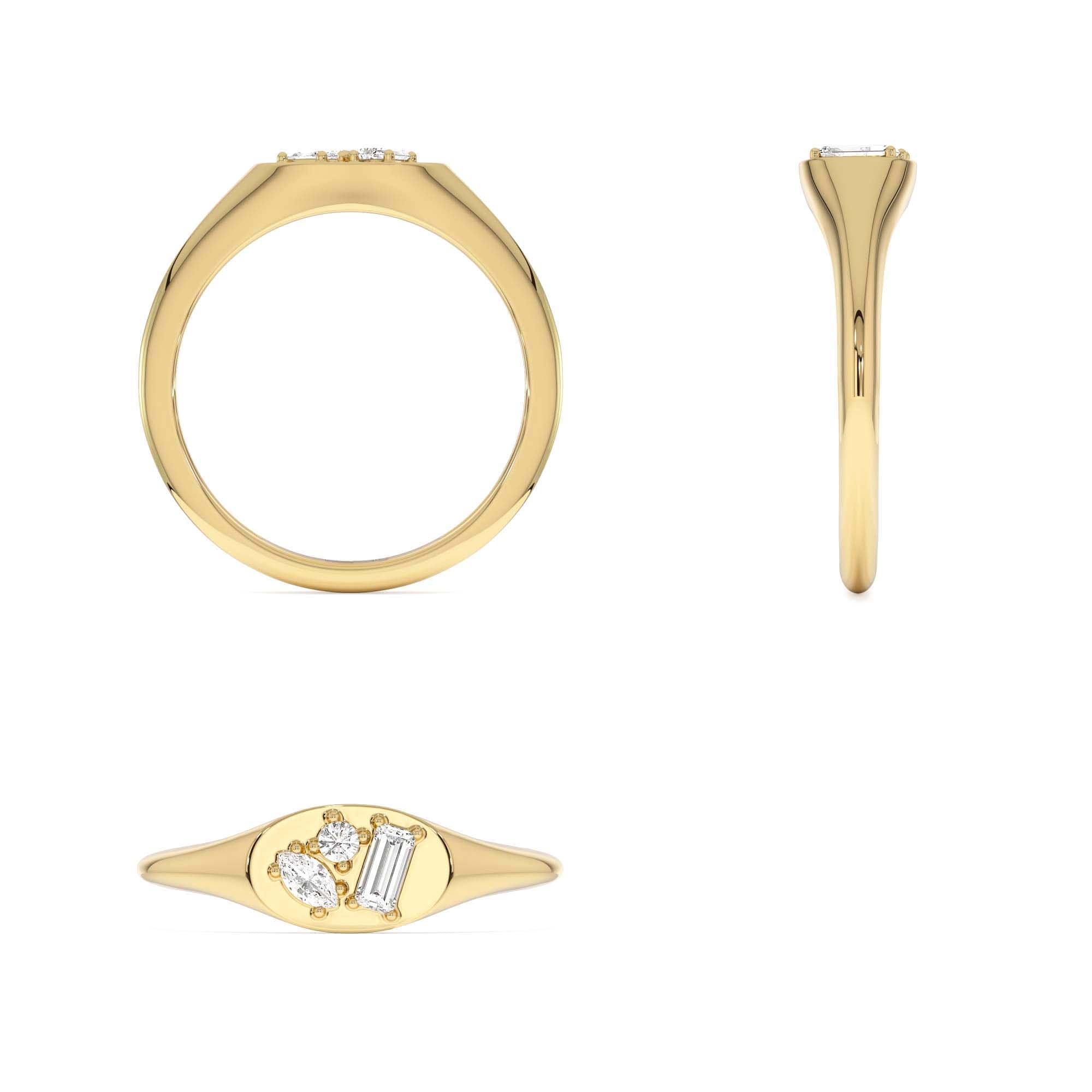 14k Diamond Signet Ring with Mixed Cuts - view 4