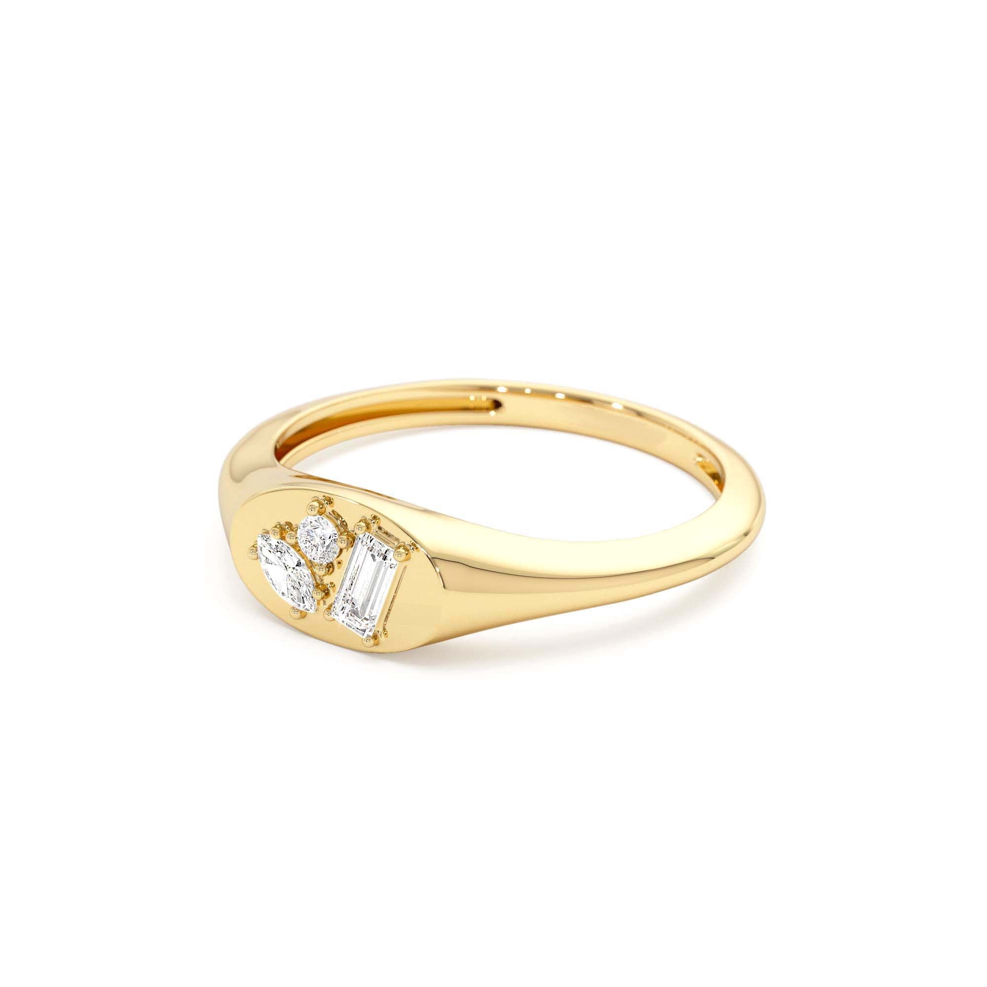 14k Diamond Signet Ring with Mixed Cuts - view 5