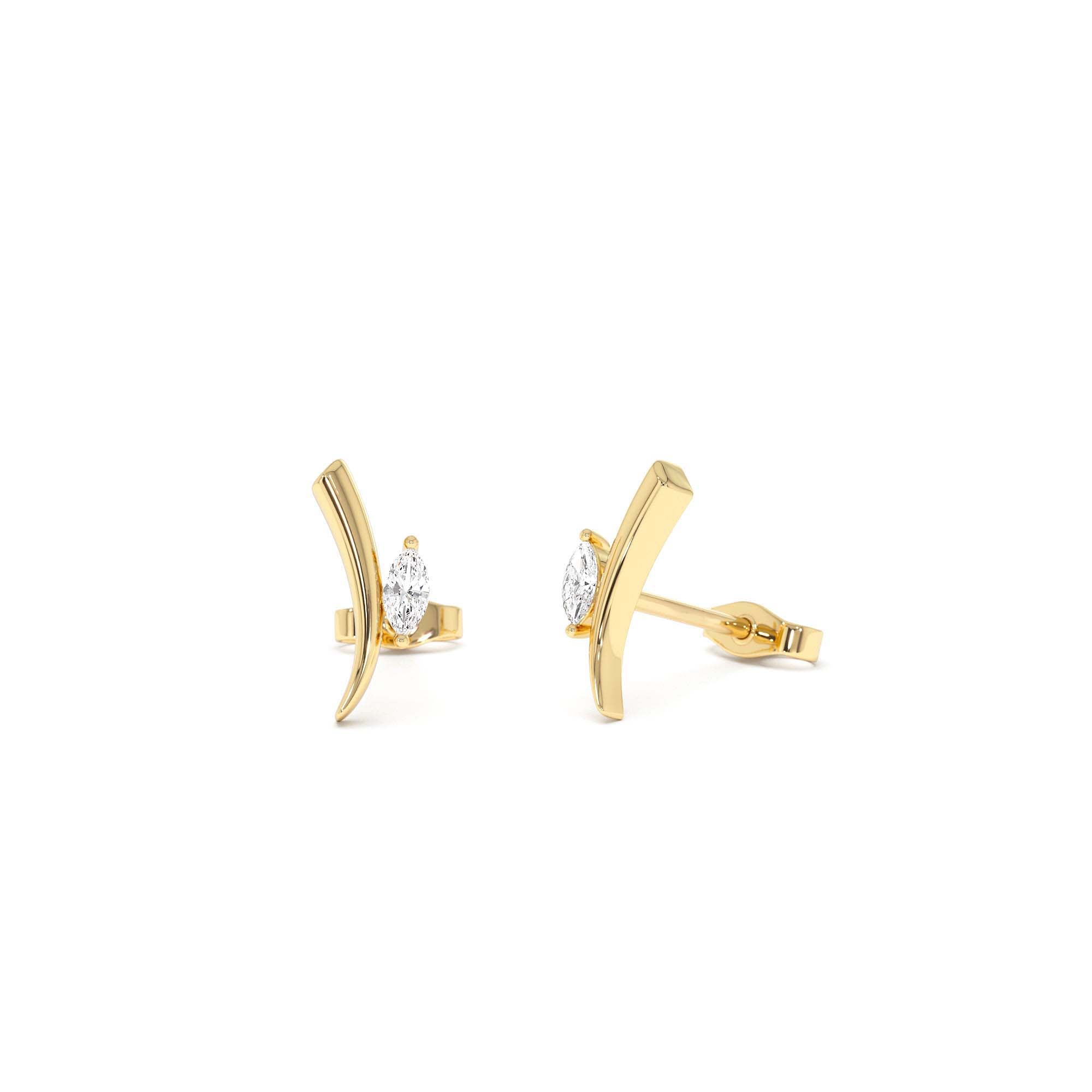 14k Yellow Gold Diamond Bar Stud Earrings by Orlina Fine