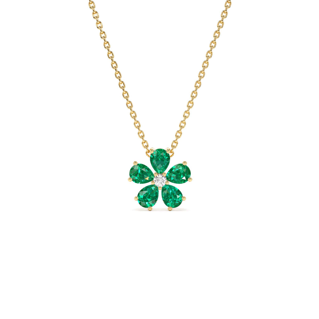 14k Gold Emerald and Diamond Floral Pendant by Orlina Fine