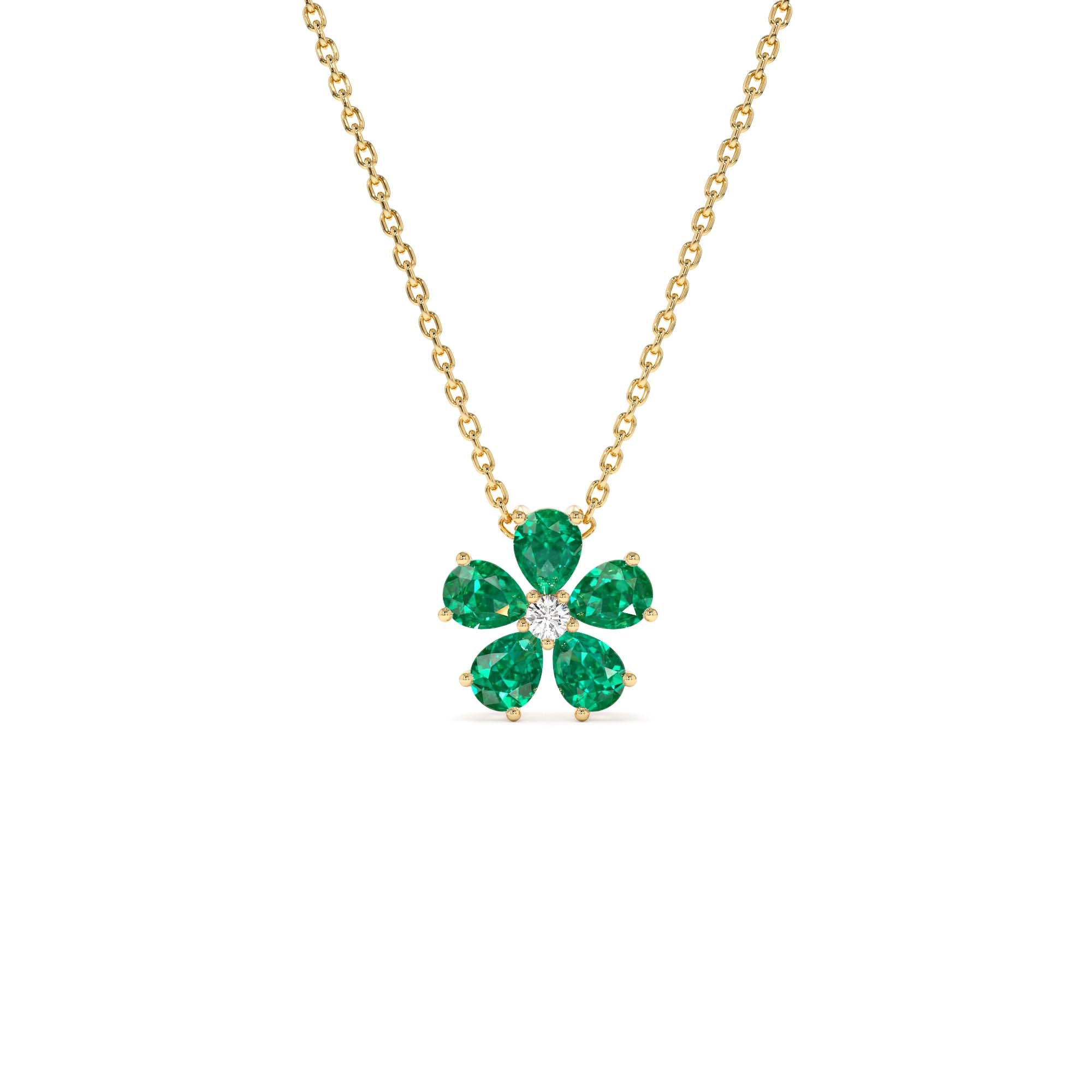 14k Gold Emerald and Diamond Floral Pendant by Orlina Fine