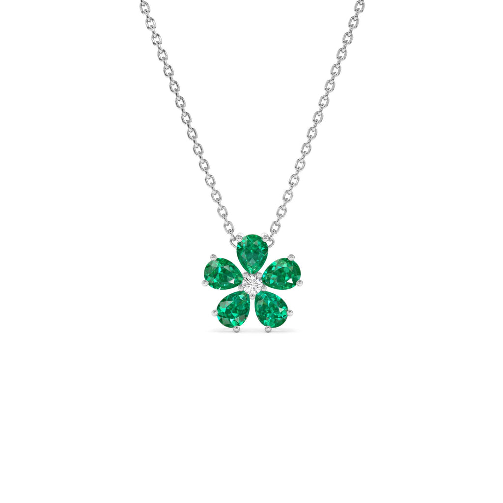 14k Gold Emerald and Diamond Floral Pendant - view 2