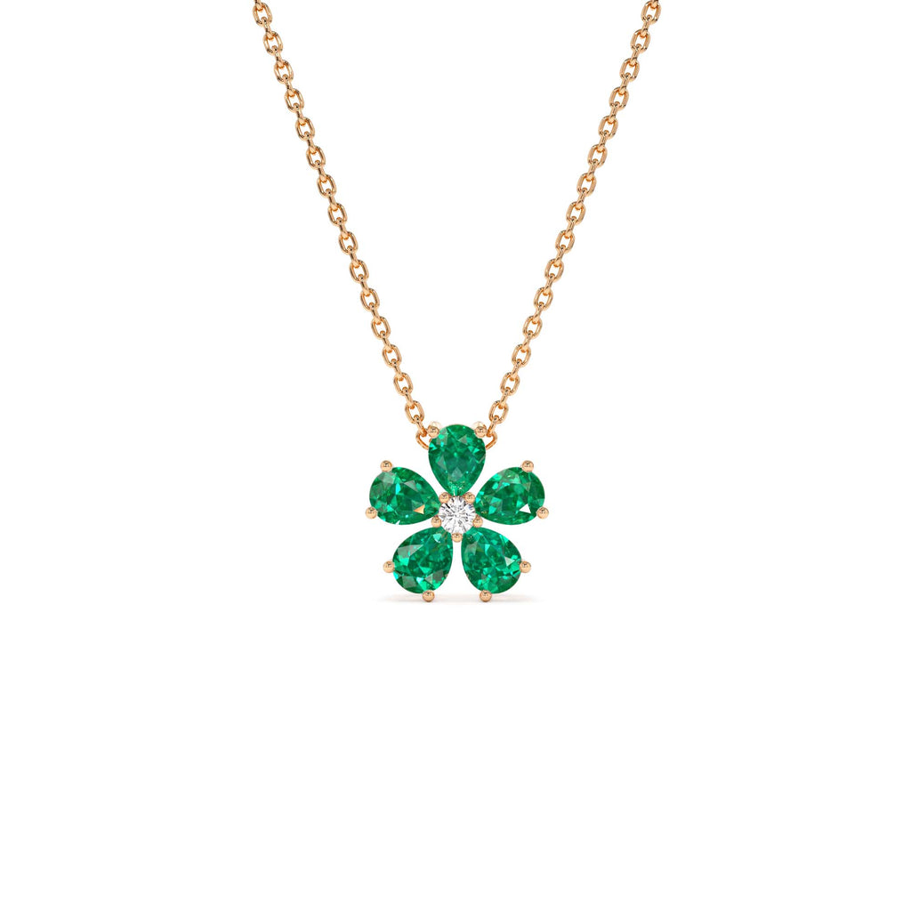 14k Gold Emerald and Diamond Floral Pendant - view 3