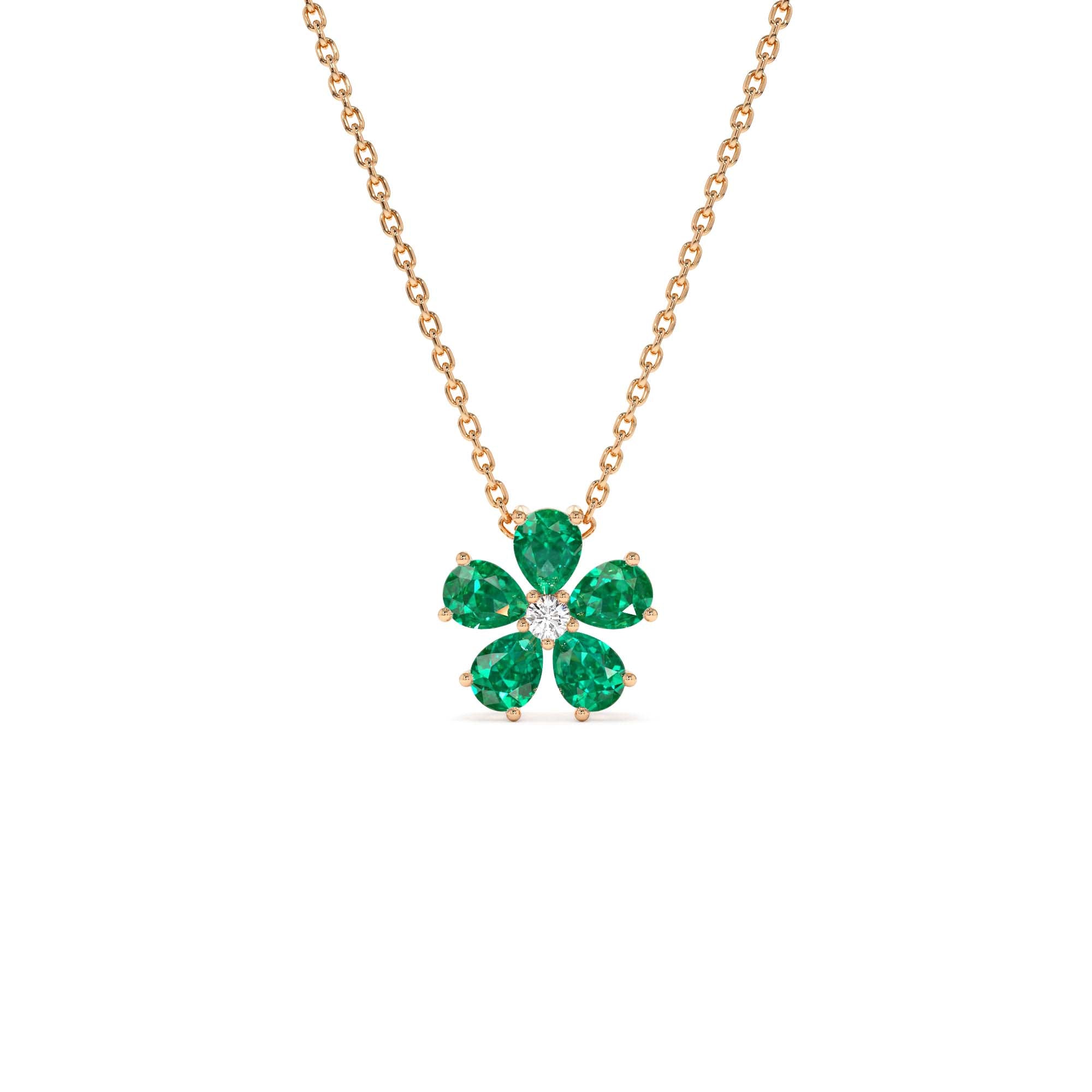 14k Gold Emerald and Diamond Floral Pendant - view 3