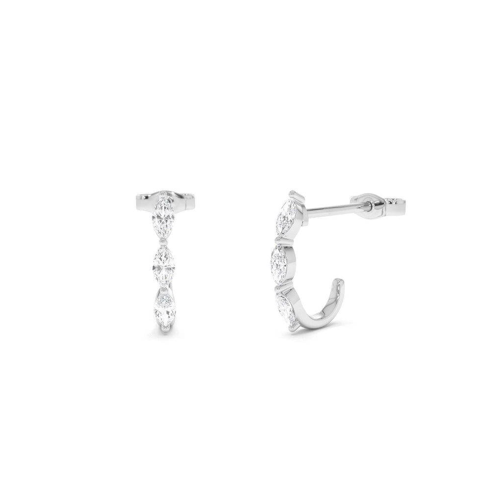 14k Gold Marquise Diamond Open Hoop Earrings - view 2