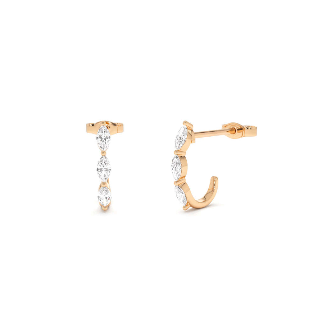 14k Gold Marquise Diamond Open Hoop Earrings - view 3