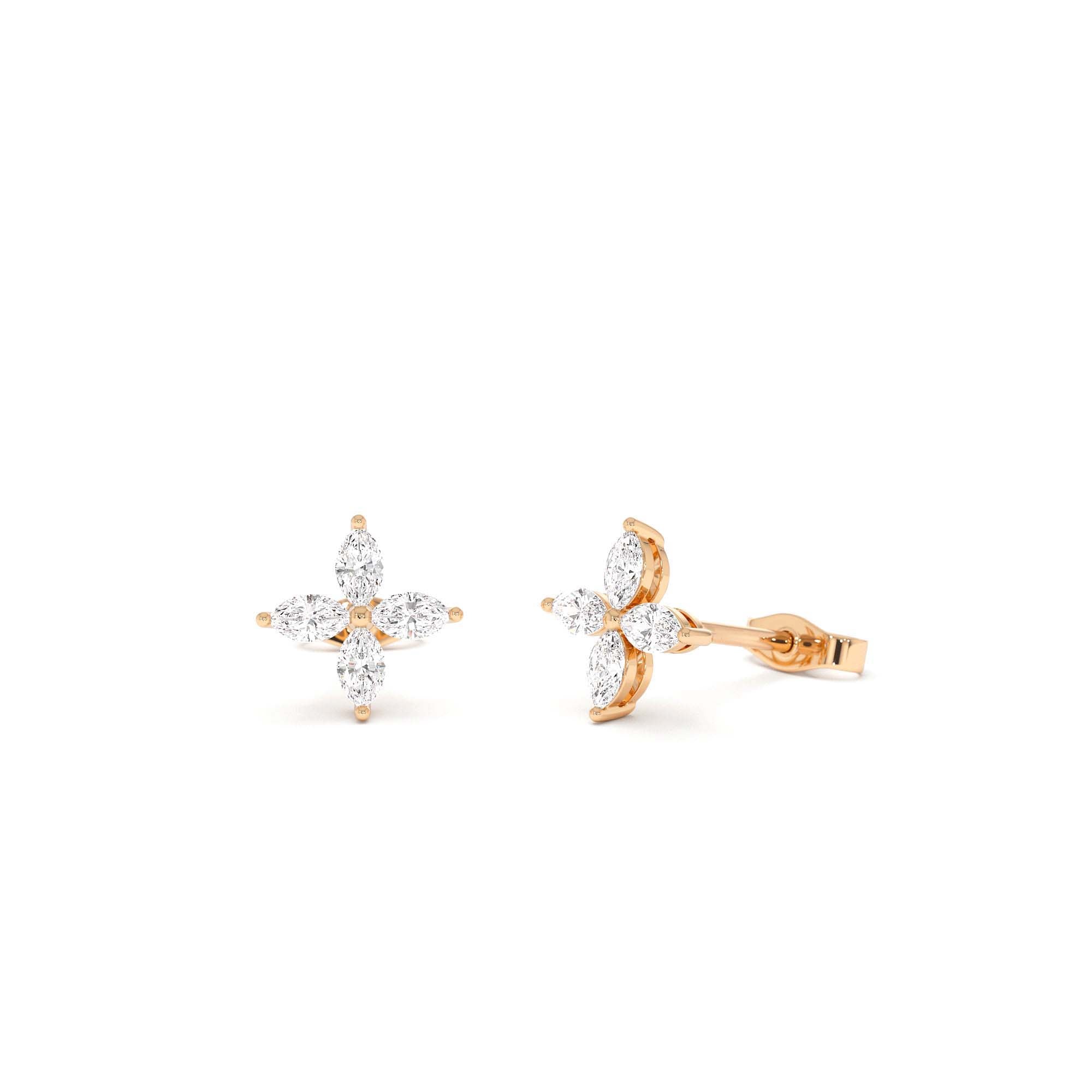 14k Marquise Diamond Cluster Studs - view 2