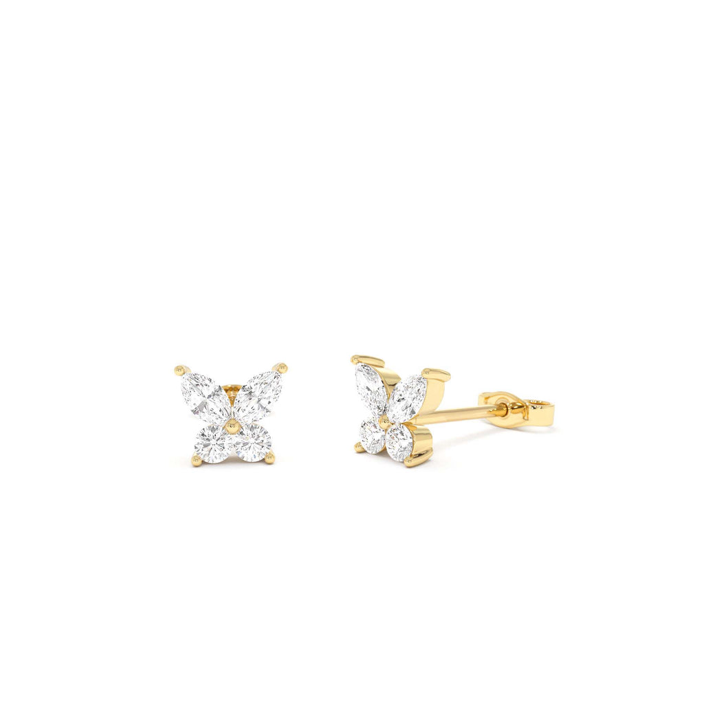 14k Marquise and Round Diamond Butterfly Studs by Orlina Fine