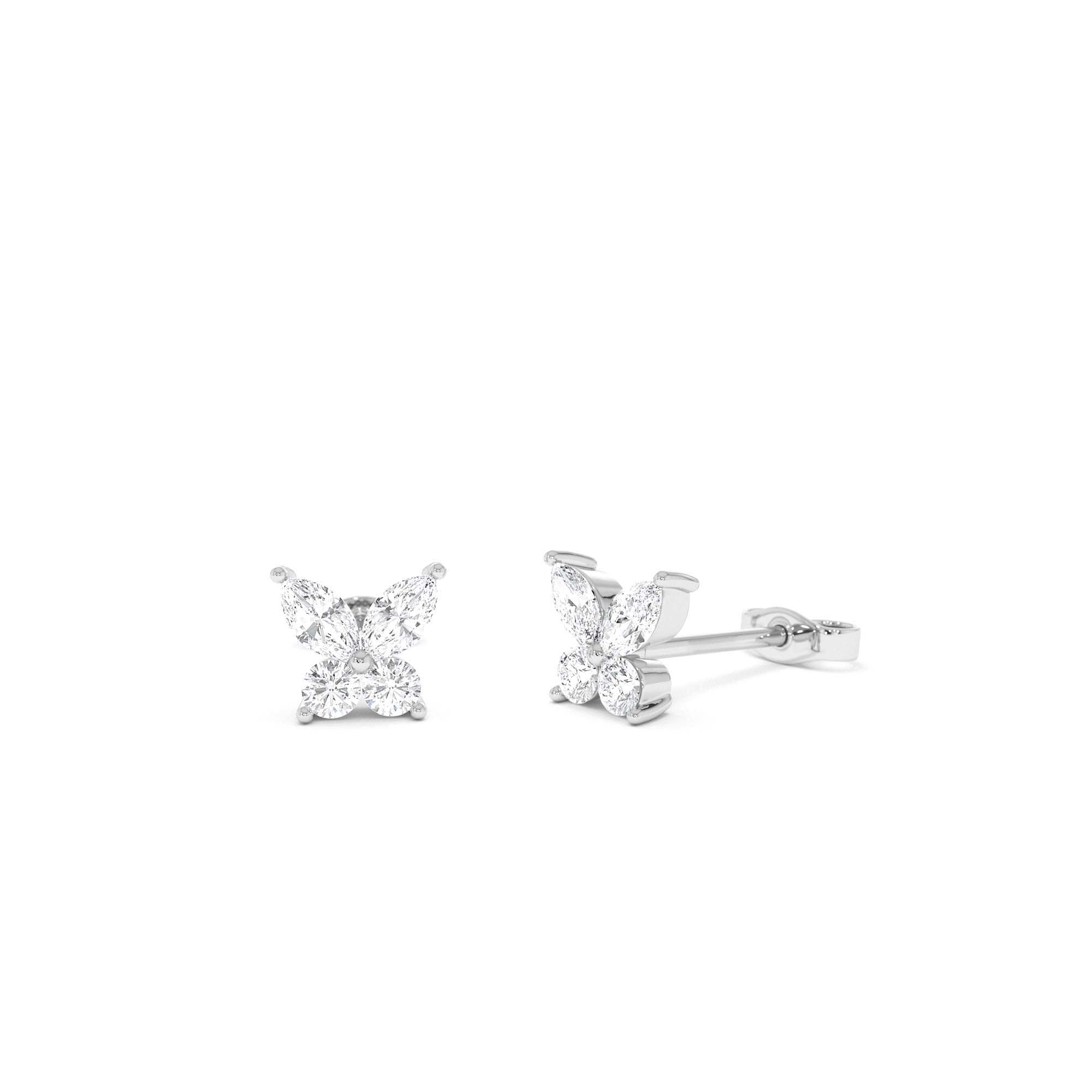 14k Marquise and Round Diamond Butterfly Studs - view 2