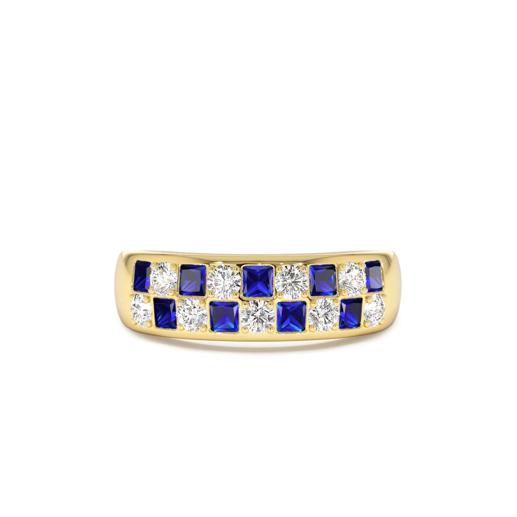 14K Square Sapphire & Diamond Wedding Ring by Orlina Fine