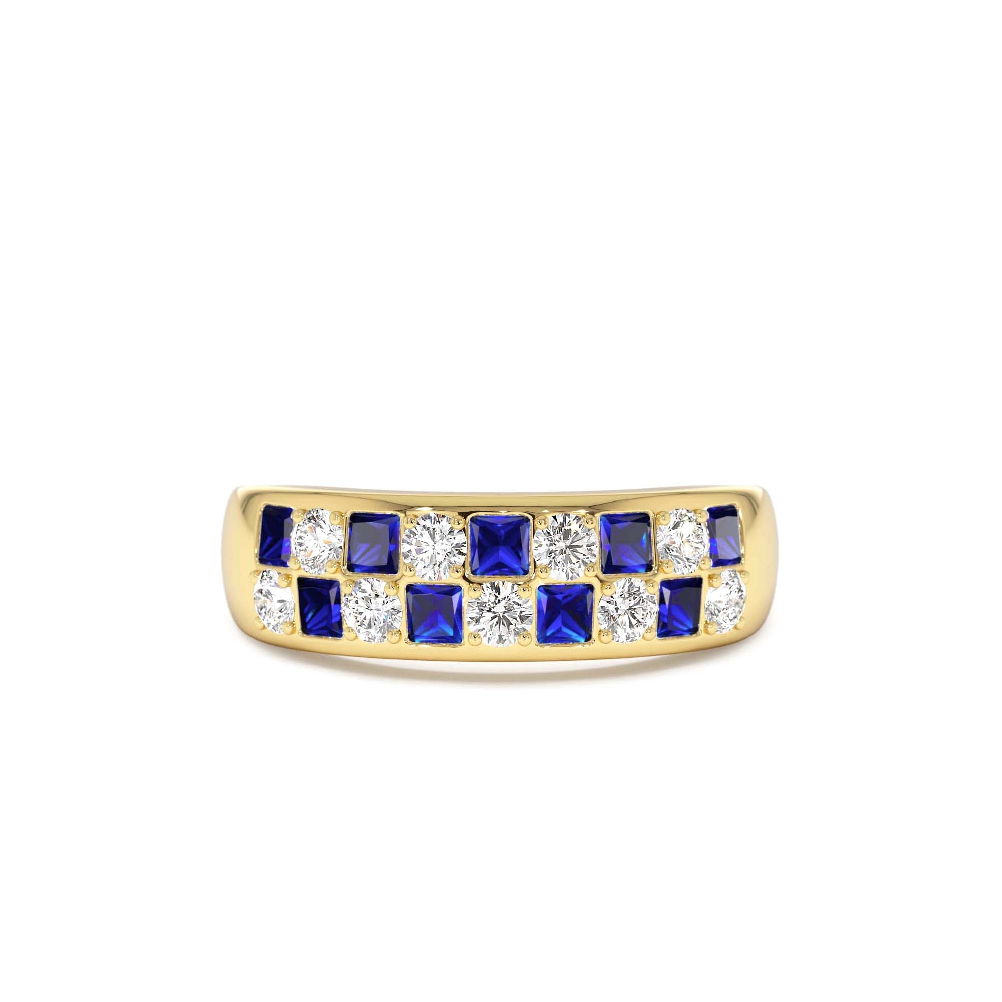 14K Square Sapphire & Diamond Wedding Ring by Orlina Fine
