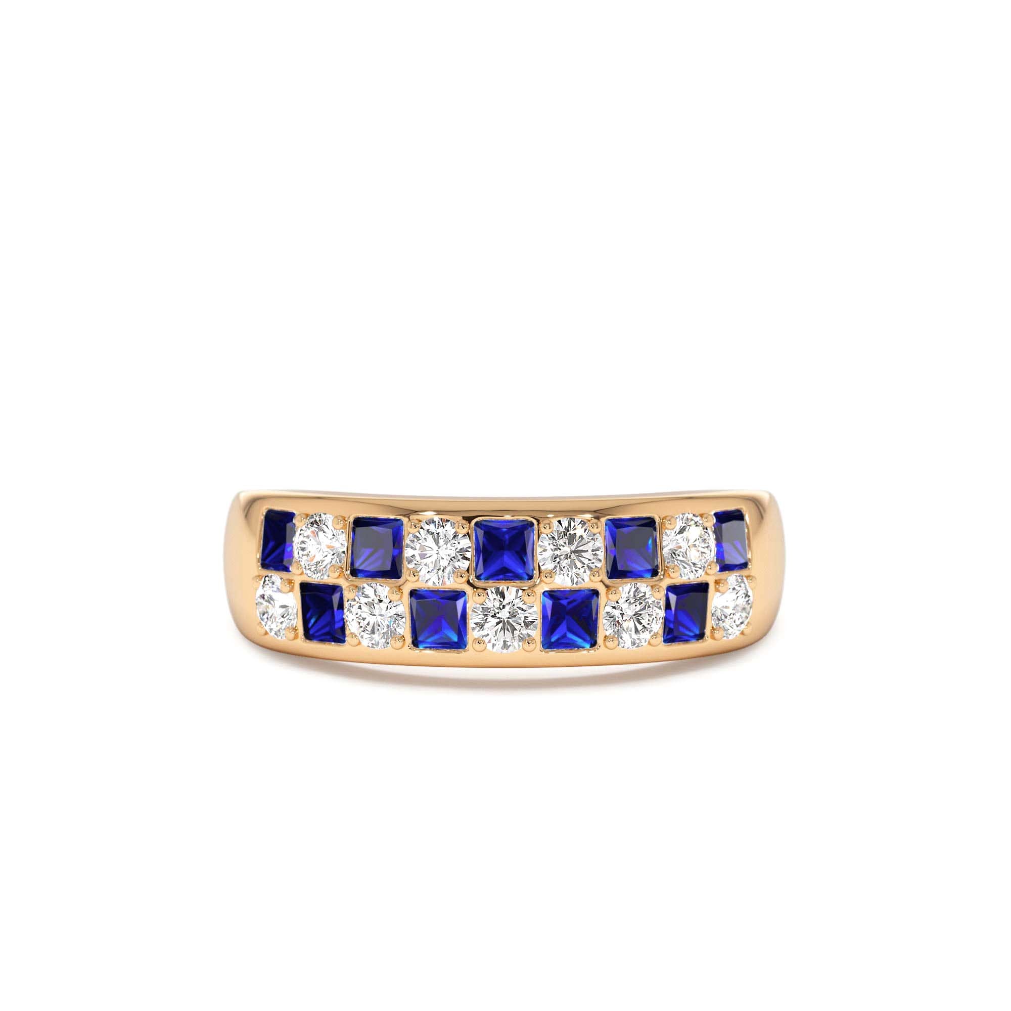14K Square Sapphire & Diamond Wedding Ring - view 2