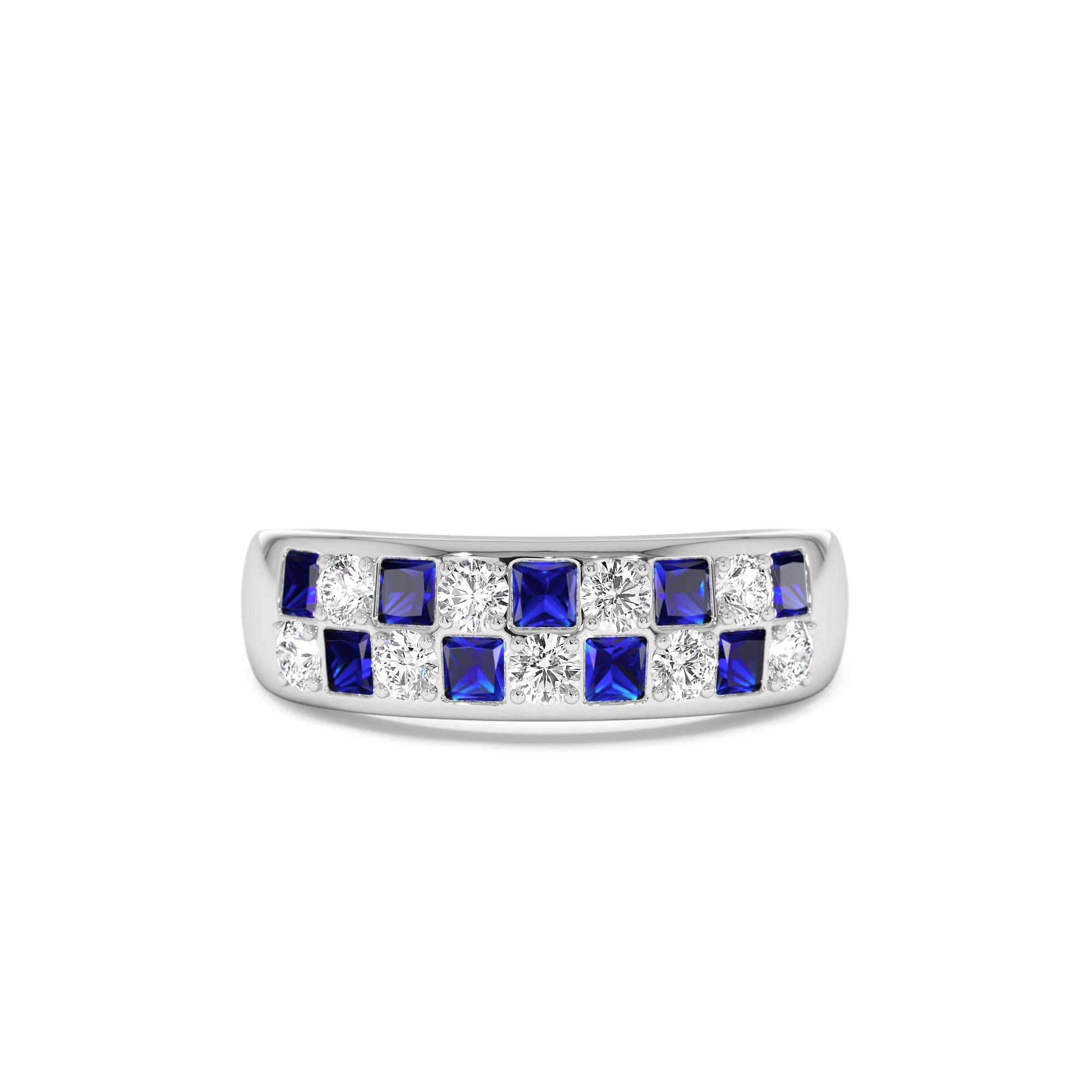 14K Square Sapphire & Diamond Wedding Ring - view 3