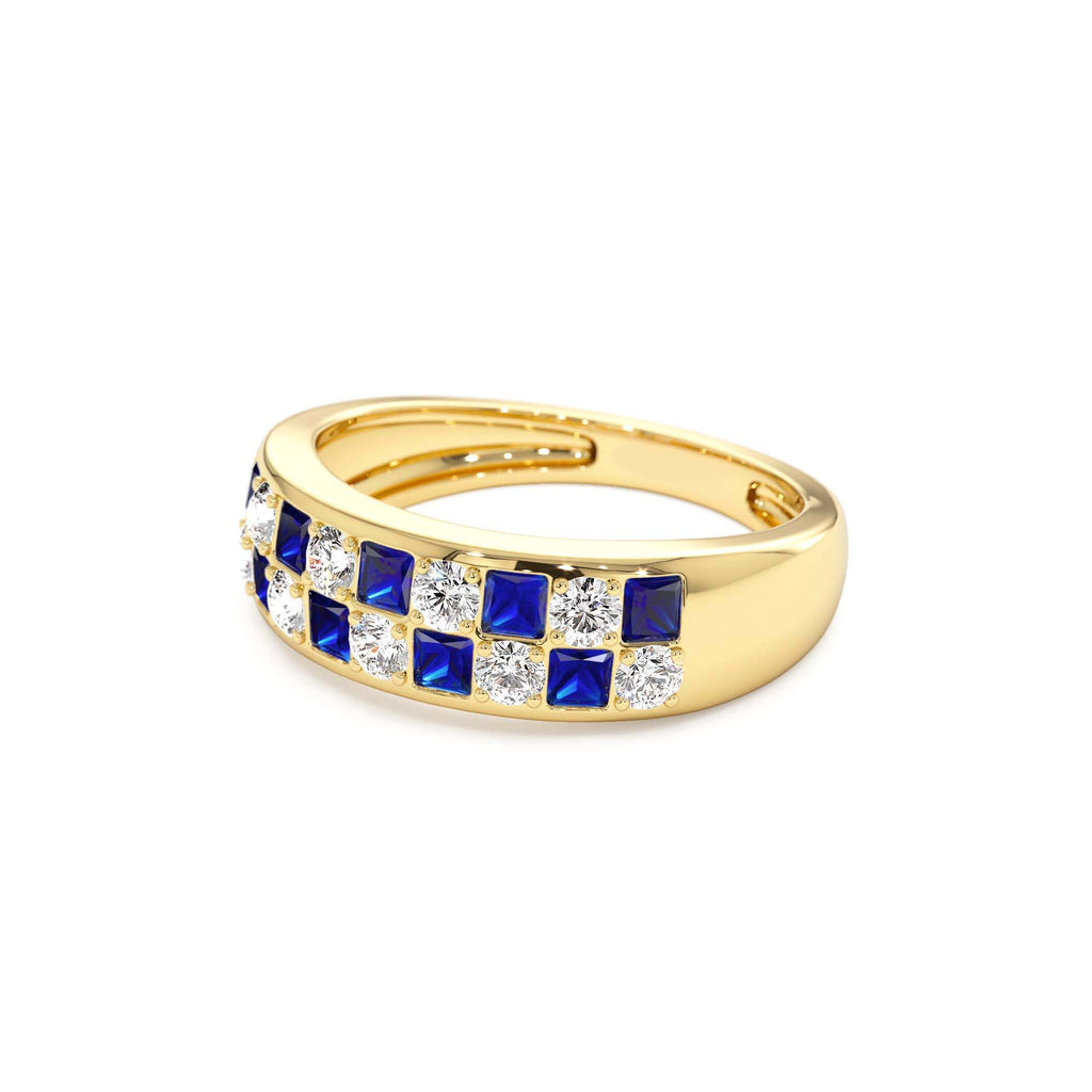 14K Square Sapphire & Diamond Wedding Ring - view 4